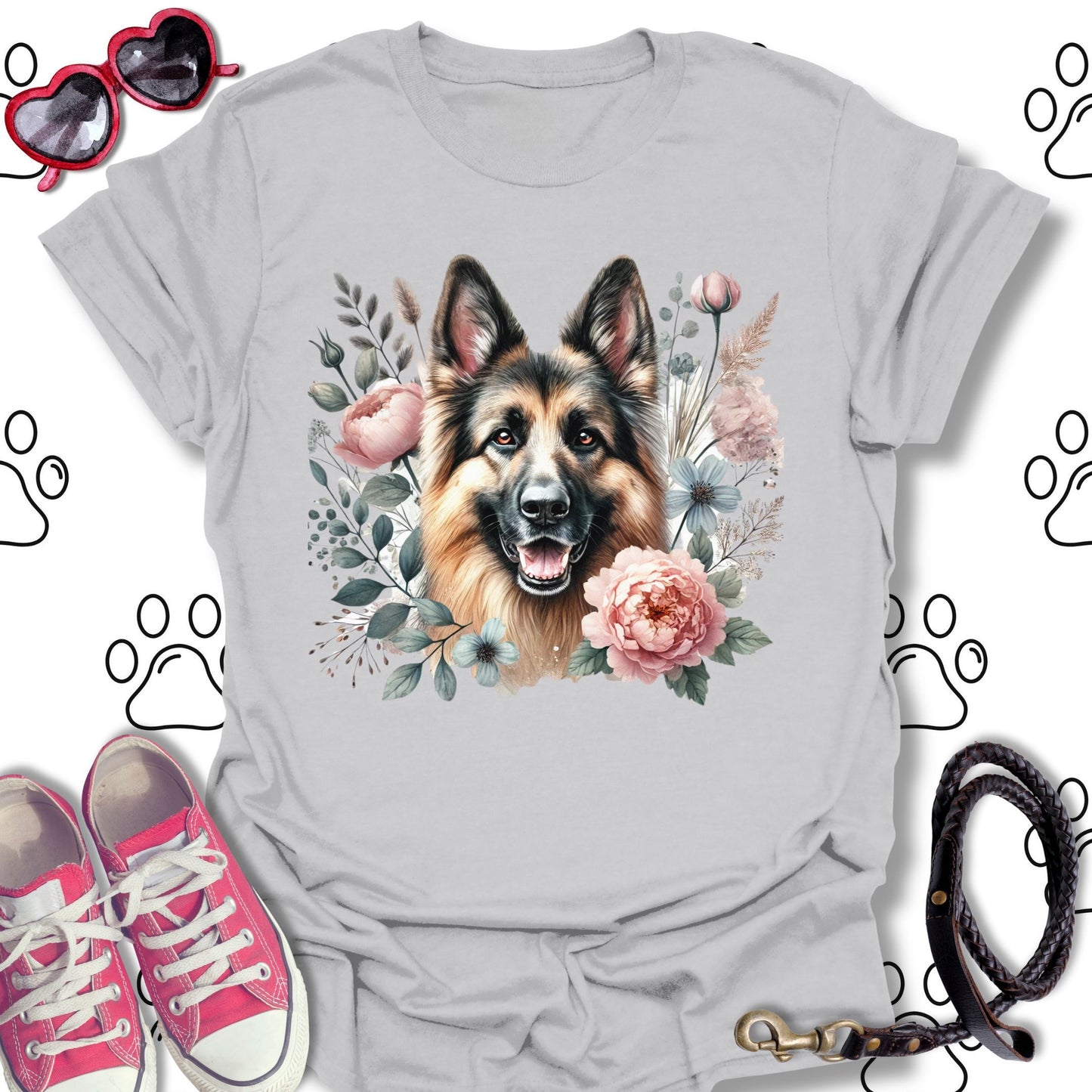 German Shepherd Floral Watercolor Shirt