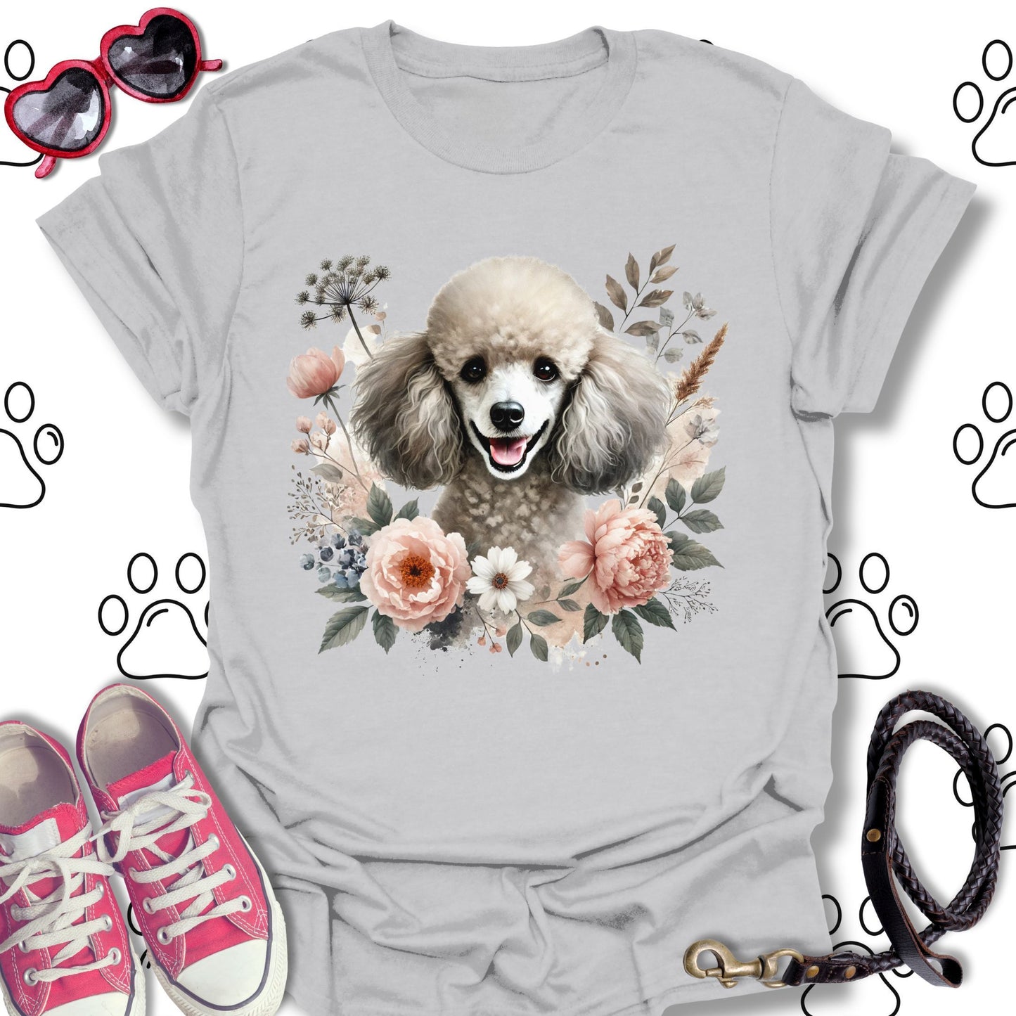 Poodle Floral Watercolor T-Shirt