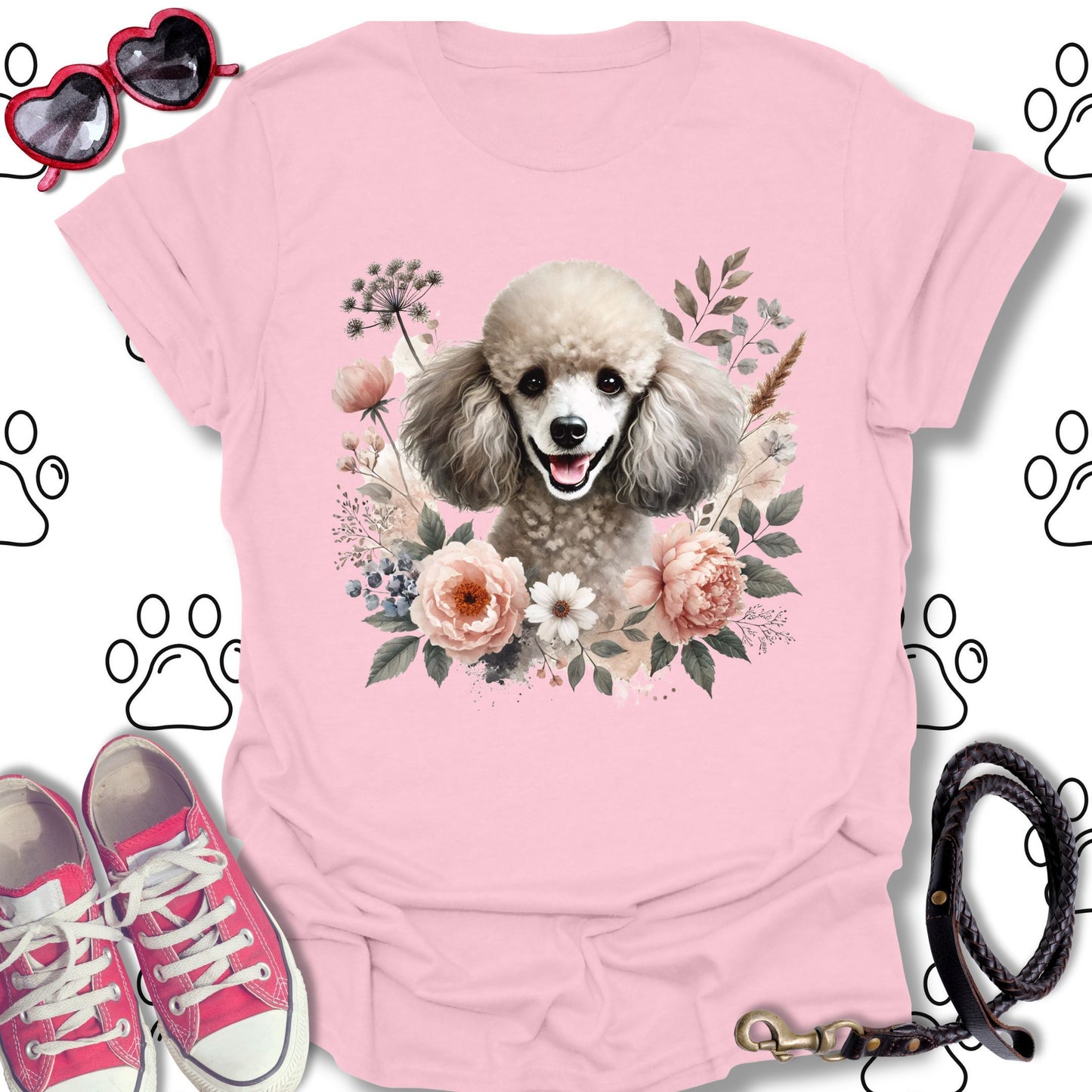 Poodle Floral Watercolor T-Shirt