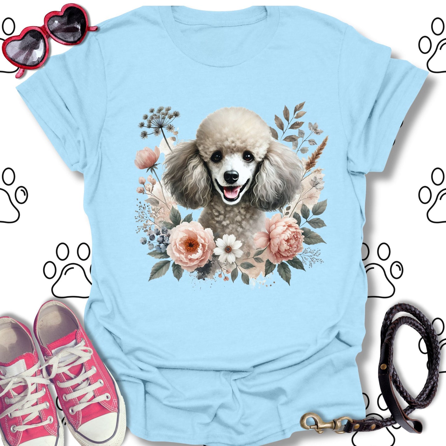 Poodle Floral Watercolor T-Shirt