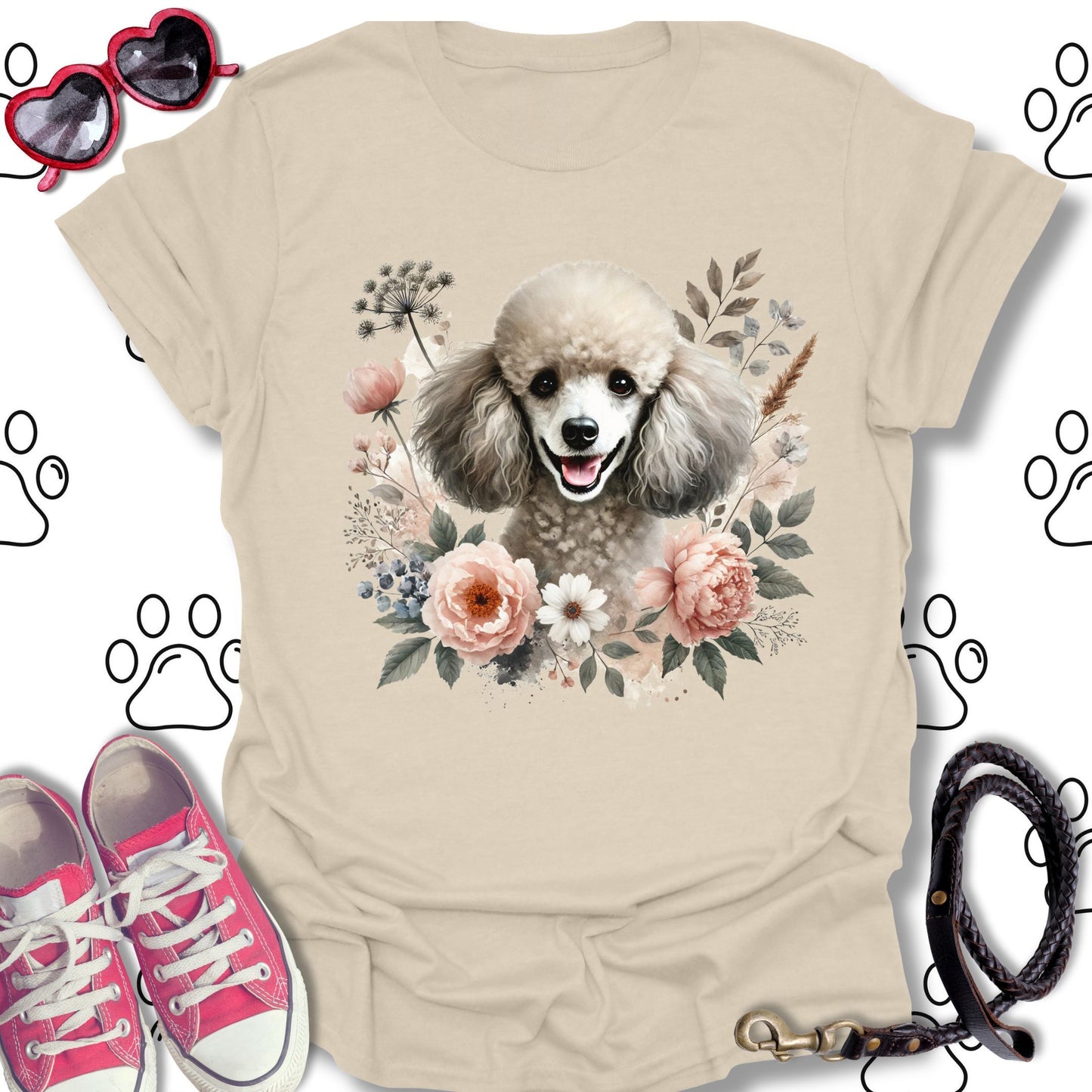 Poodle Floral Watercolor T-Shirt