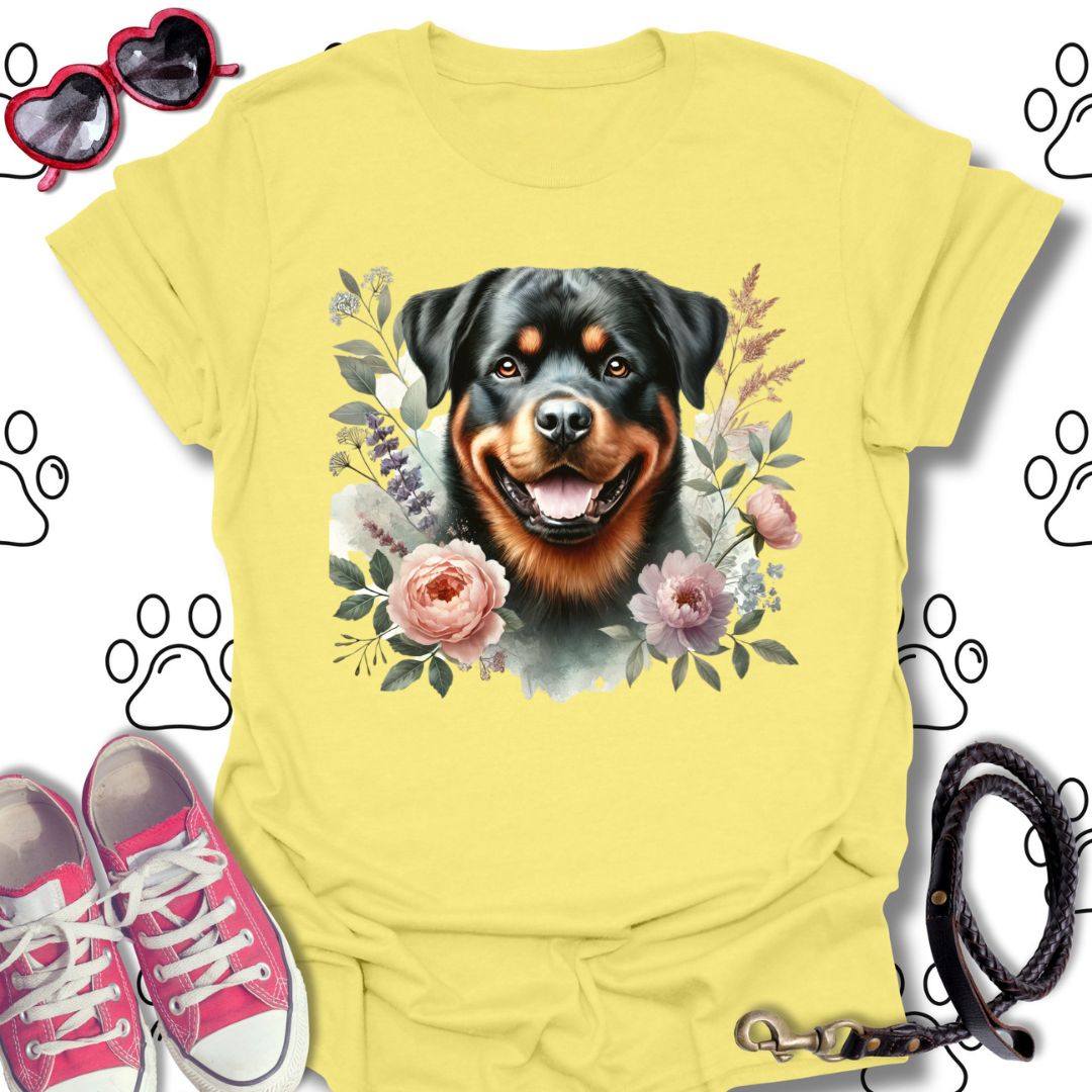 Rottweiler Floral Watercolor T-Shirt