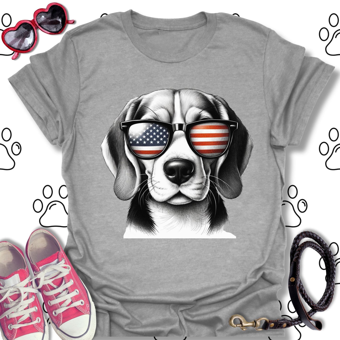 Beagle American Flag Sunglasses T-Shirt