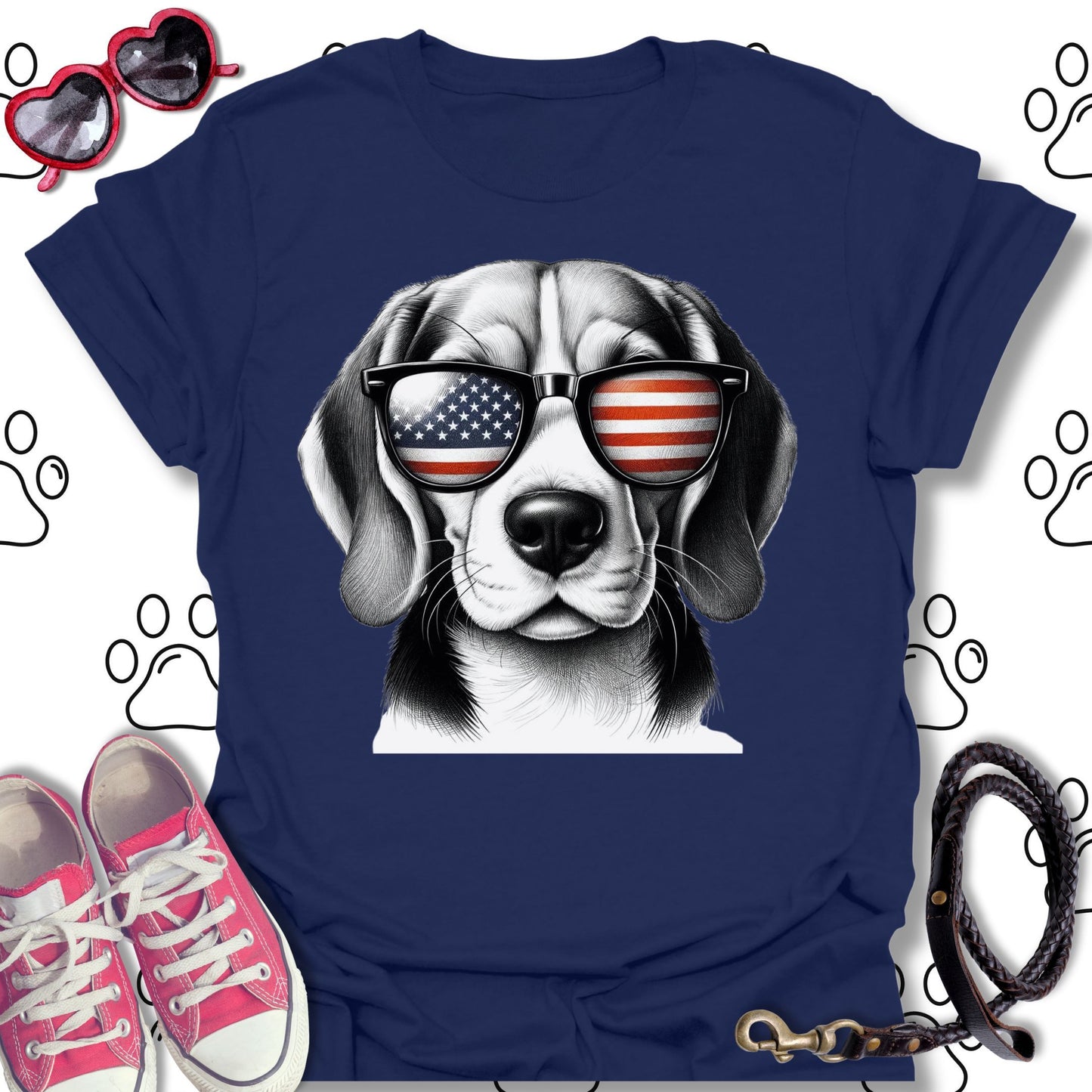 Beagle American Flag Sunglasses T-Shirt