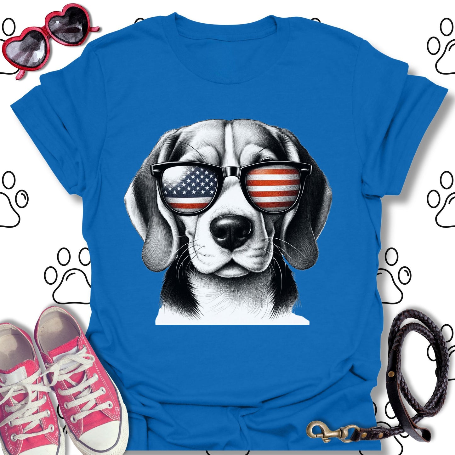 Beagle American Flag Sunglasses T-Shirt