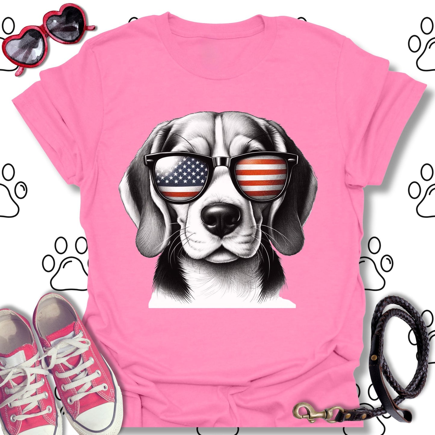 Beagle American Flag Sunglasses T-Shirt