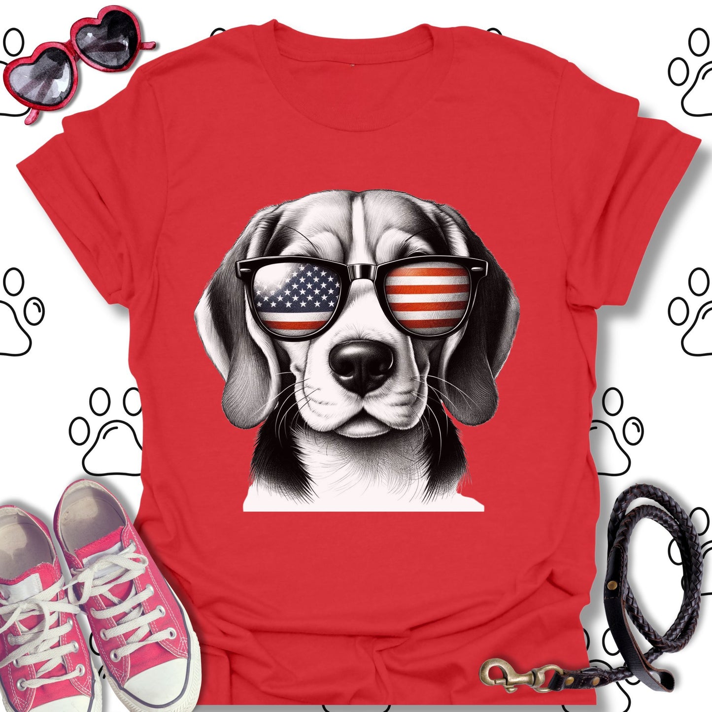 Beagle American Flag Sunglasses T-Shirt