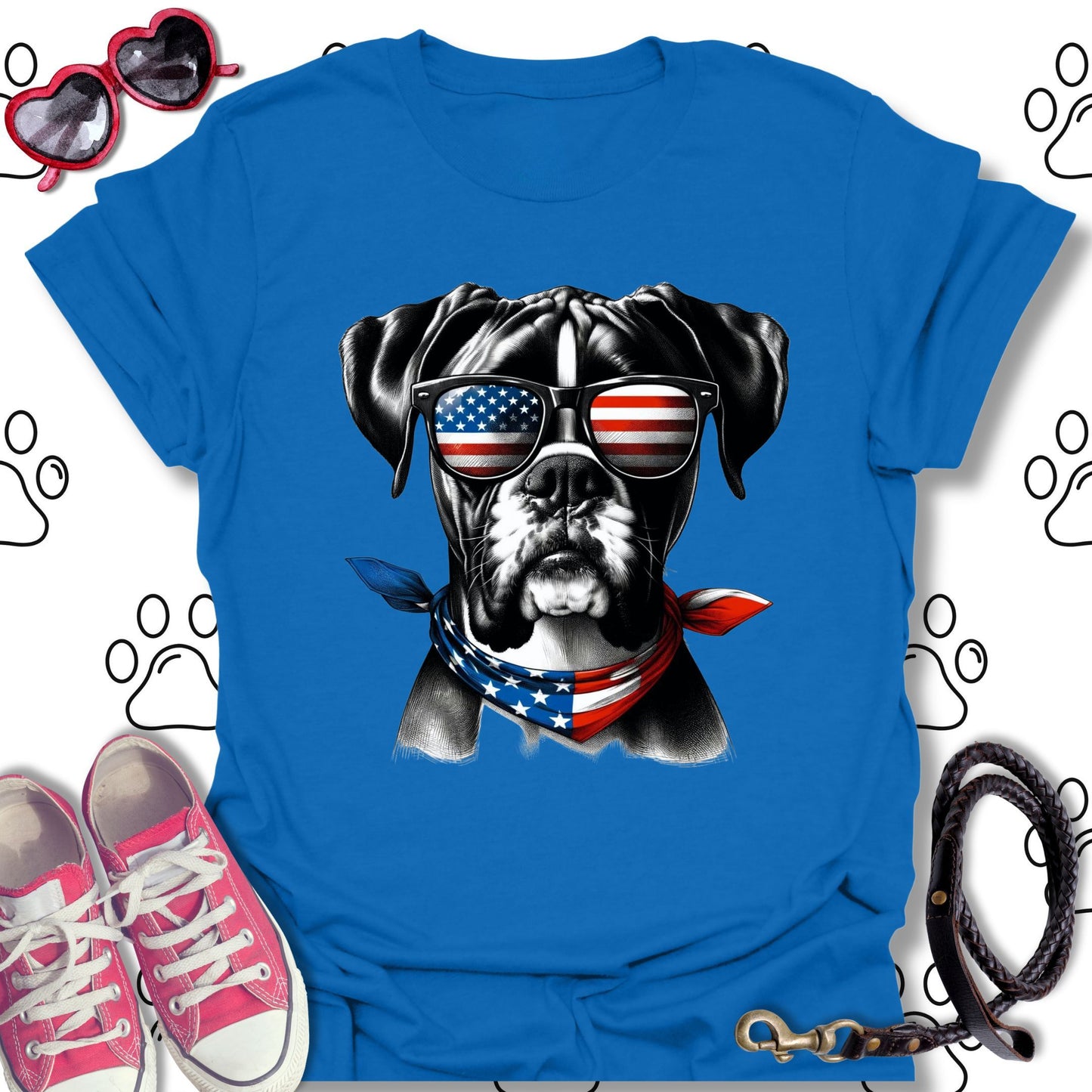 Boxer American Flag Sunglasses T-Shirt