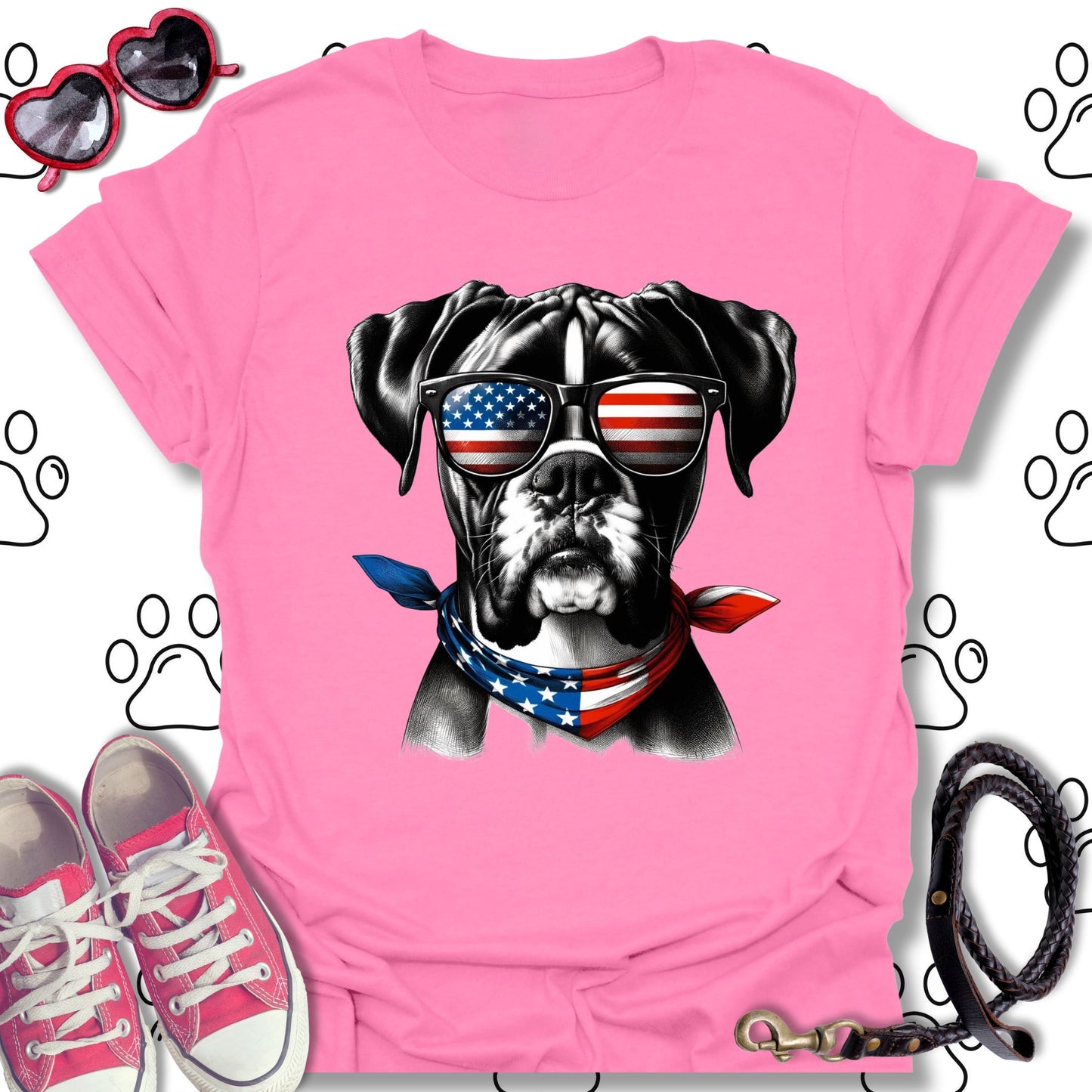 Boxer American Flag Sunglasses T-Shirt