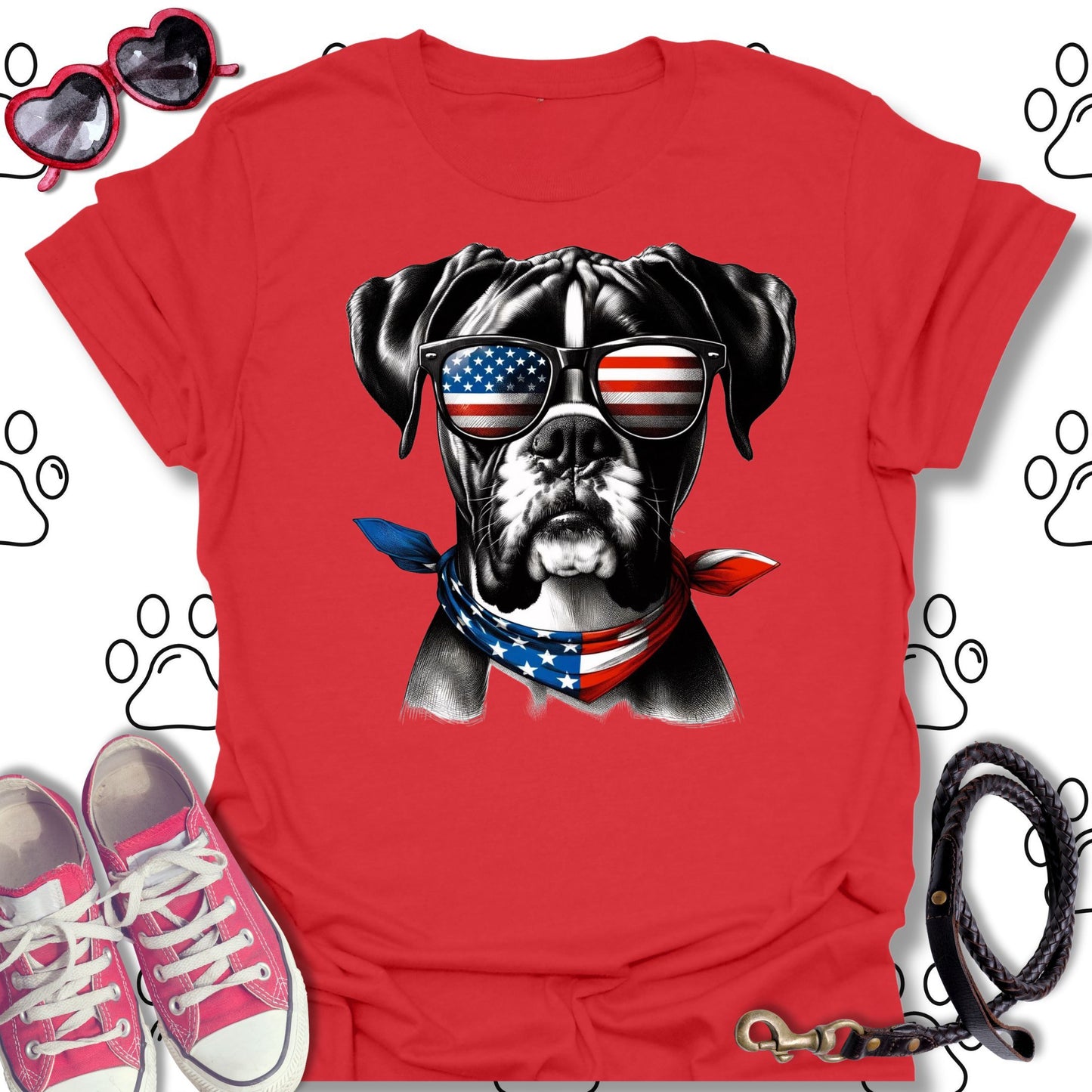 Boxer American Flag Sunglasses T-Shirt
