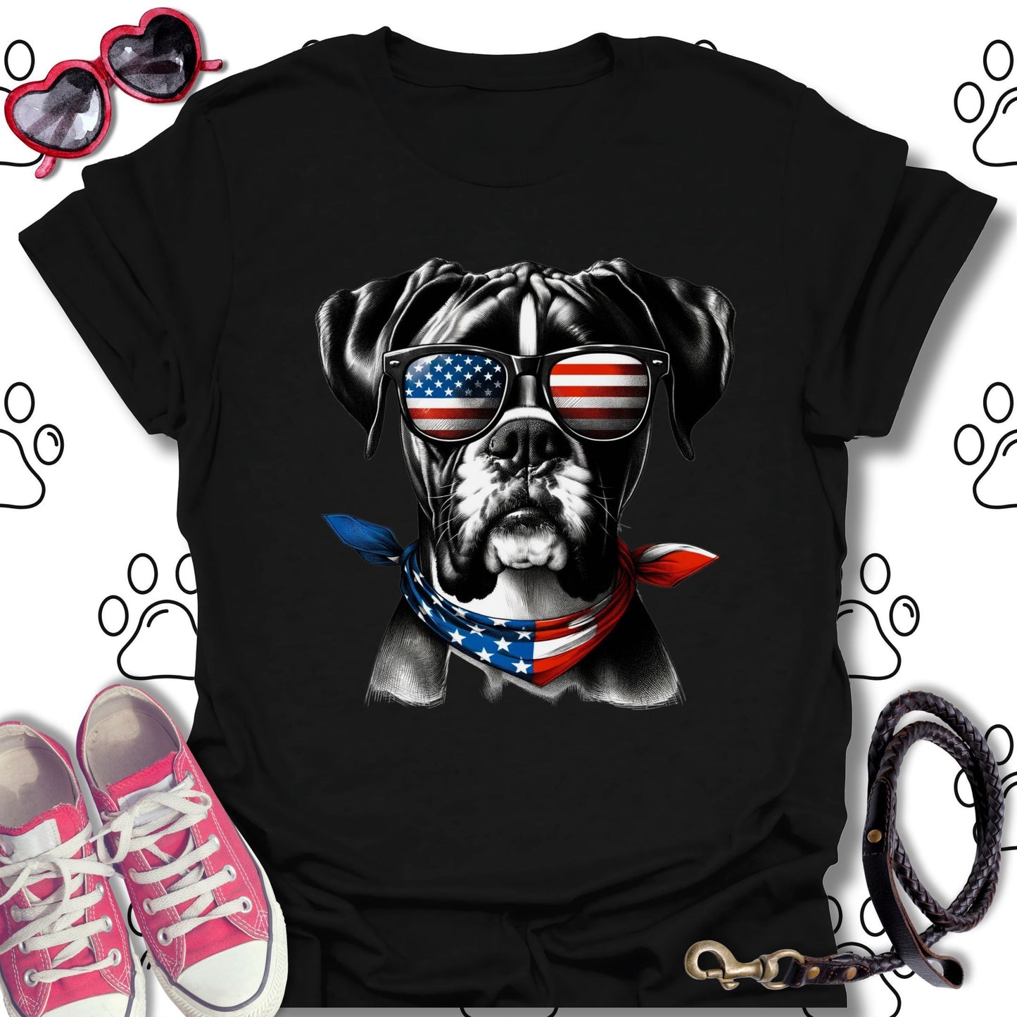 Boxer American Flag Sunglasses T-Shirt