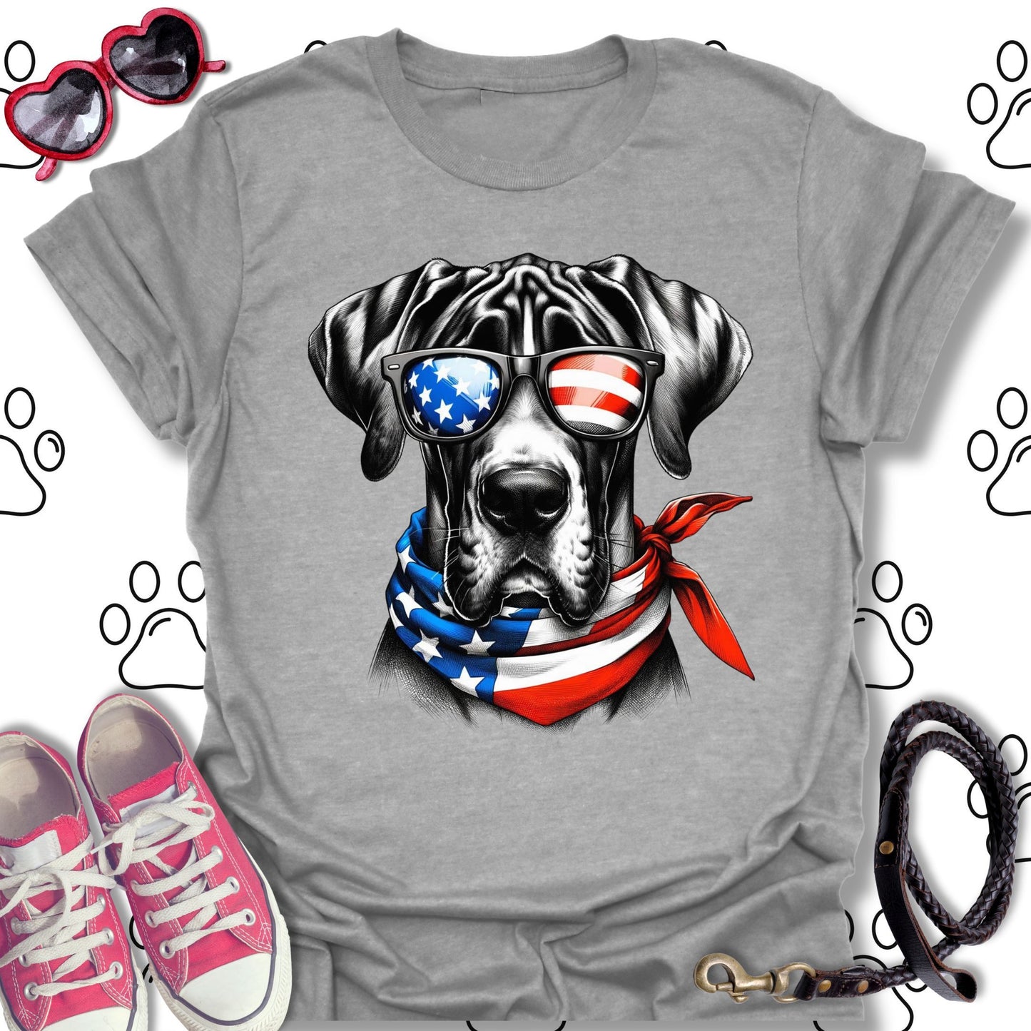 Great Dane American Flag Sunglasses T-Shirt