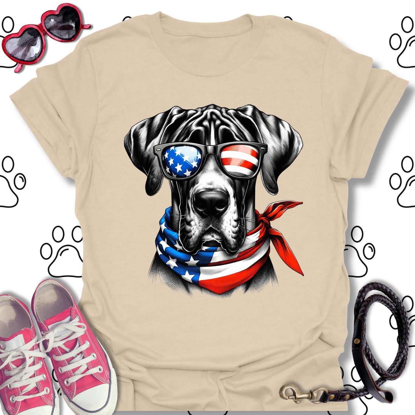 Great Dane American Flag Sunglasses T-Shirt