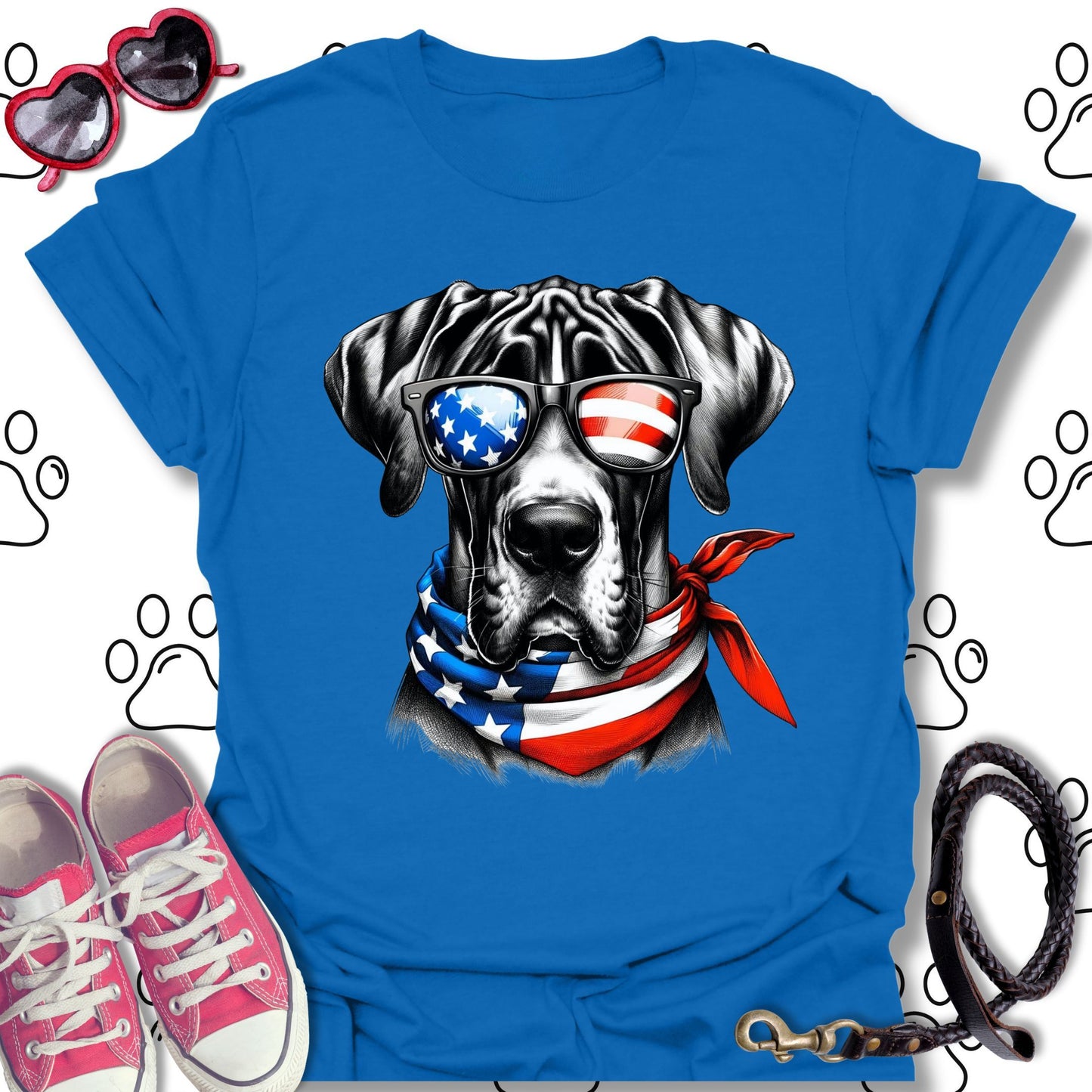 Great Dane American Flag Sunglasses T-Shirt