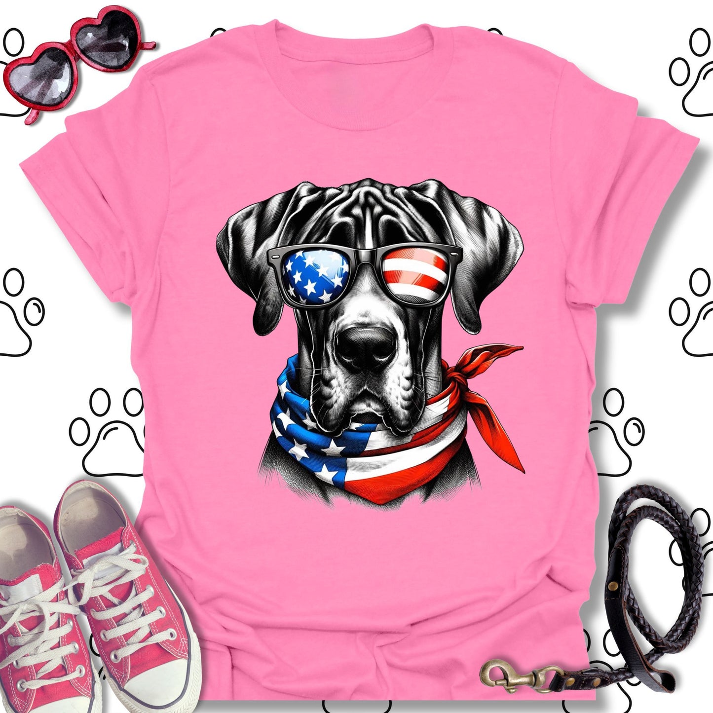 Great Dane American Flag Sunglasses T-Shirt