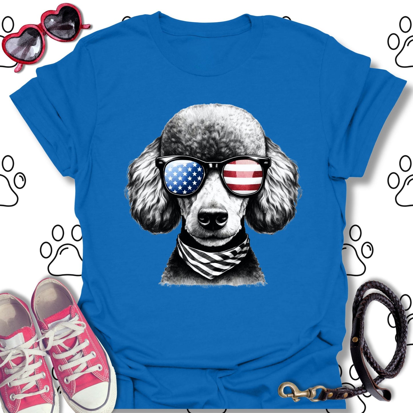 Poodle American Flag Sunglasses T-Shirt