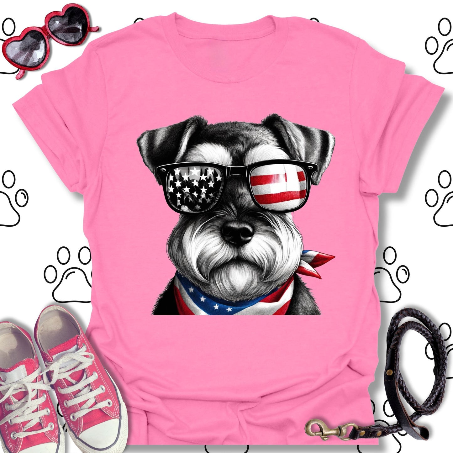 Schnauzer American Flag Sunglasses T-Shirt