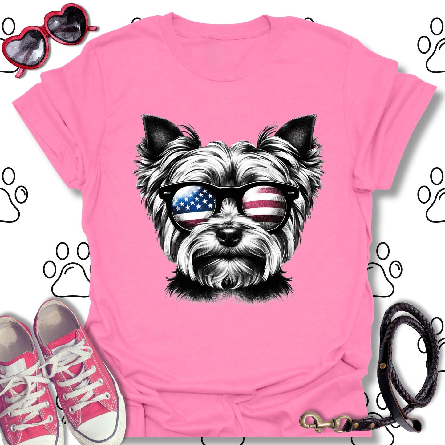 Yorkshire Terrier American Flag Sunglasses T-Shirt
