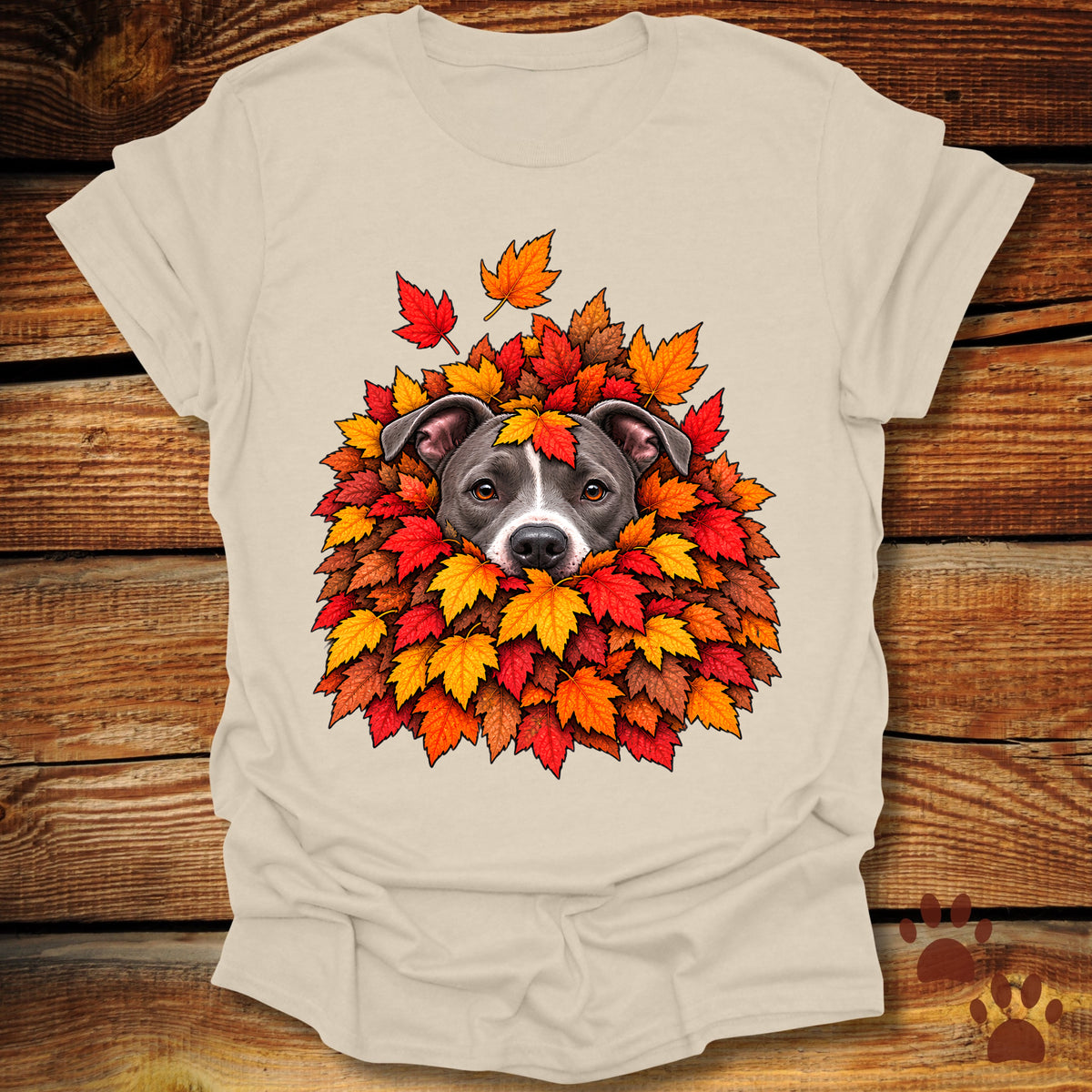 Pitbull Leaf Pile T-Shirt - Front & Back Print