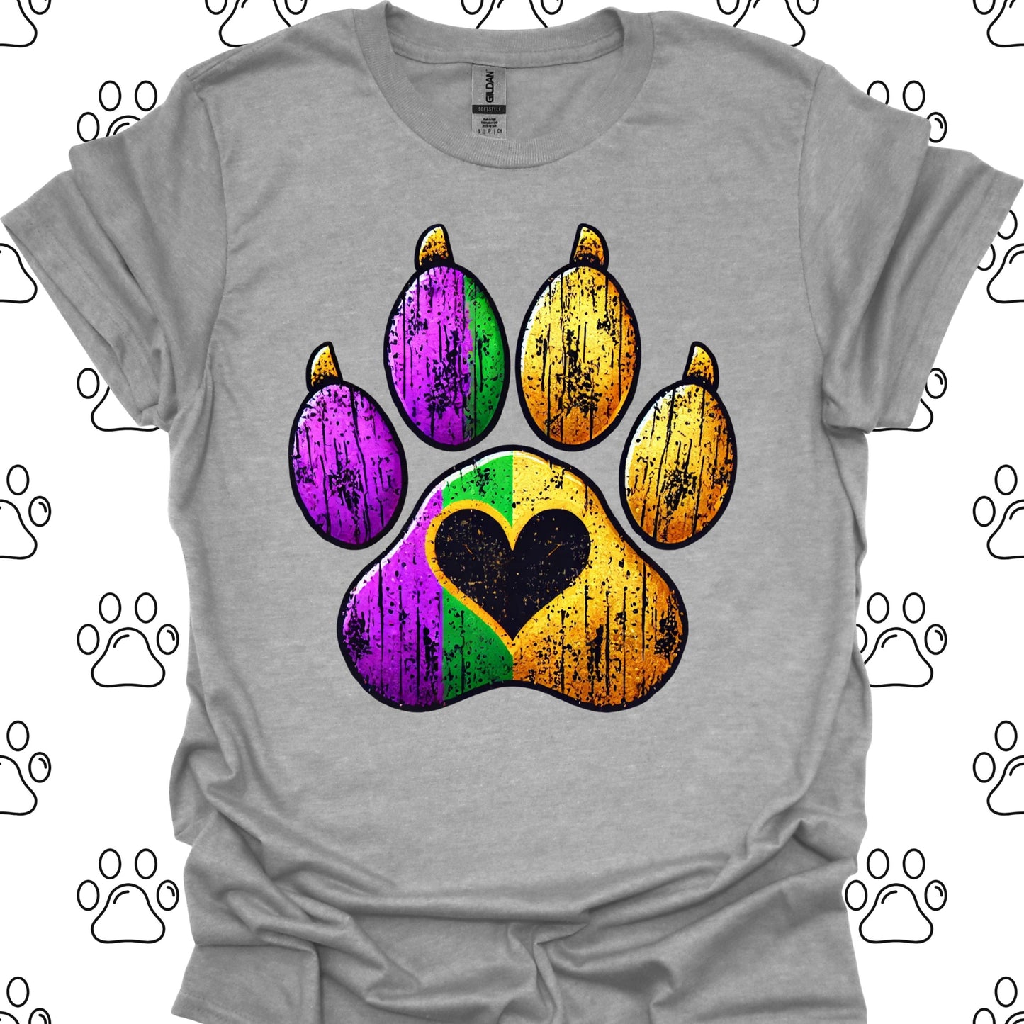 Distressed Mardi Gras Paw Print T-Shirt