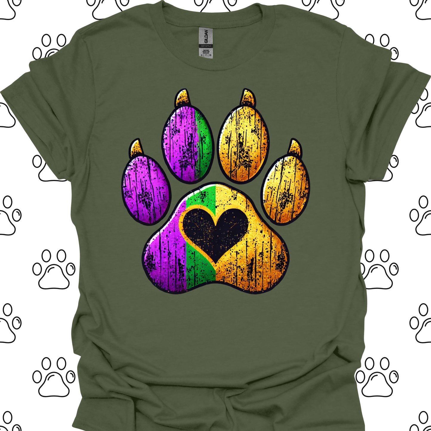 Distressed Mardi Gras Paw Print T-Shirt