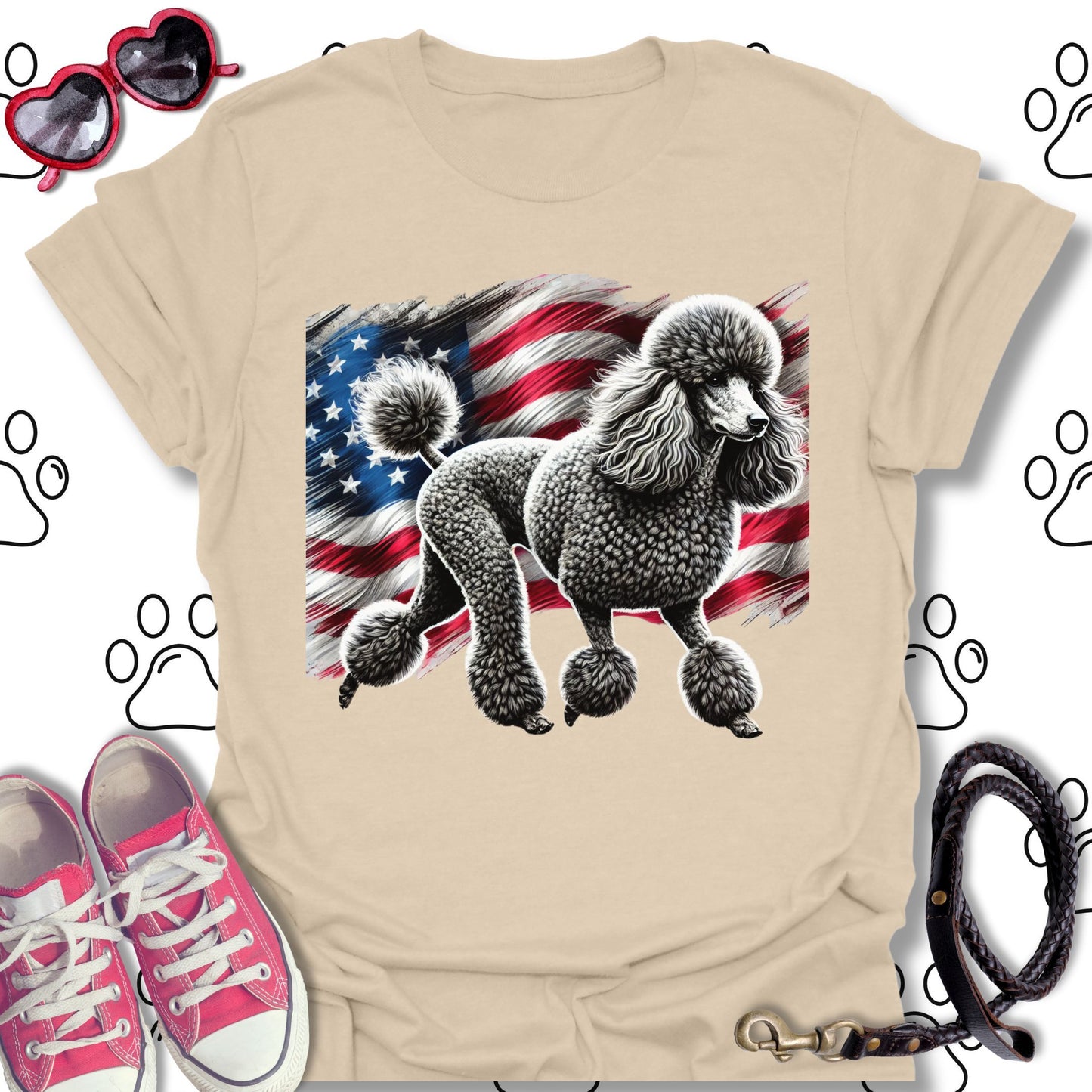 Poodle American Flag Patriotic T-Shirt