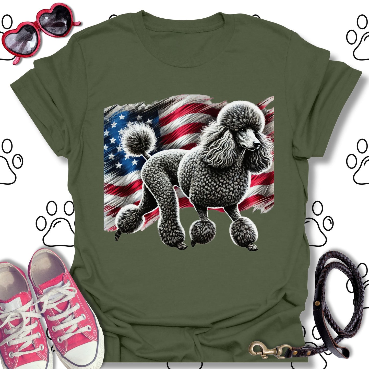 Poodle American Flag Patriotic T-Shirt
