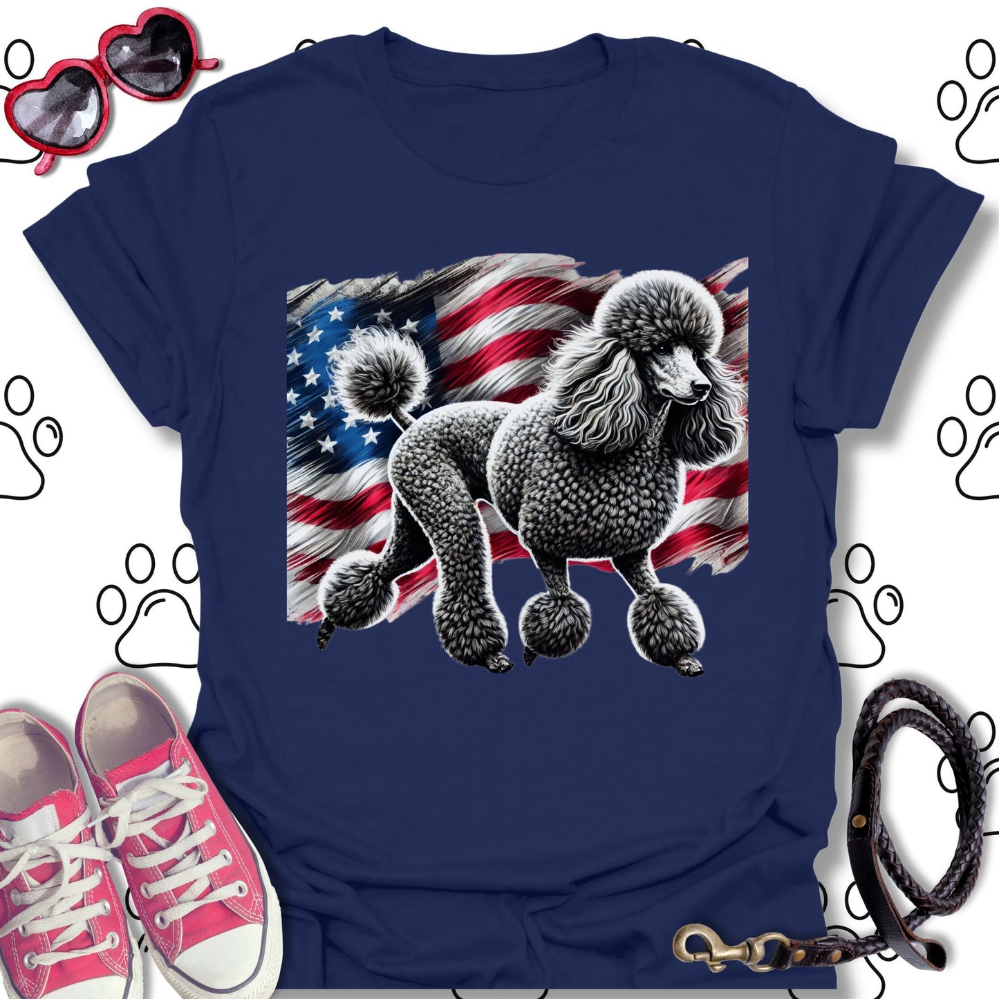 Poodle American Flag Patriotic T-Shirt