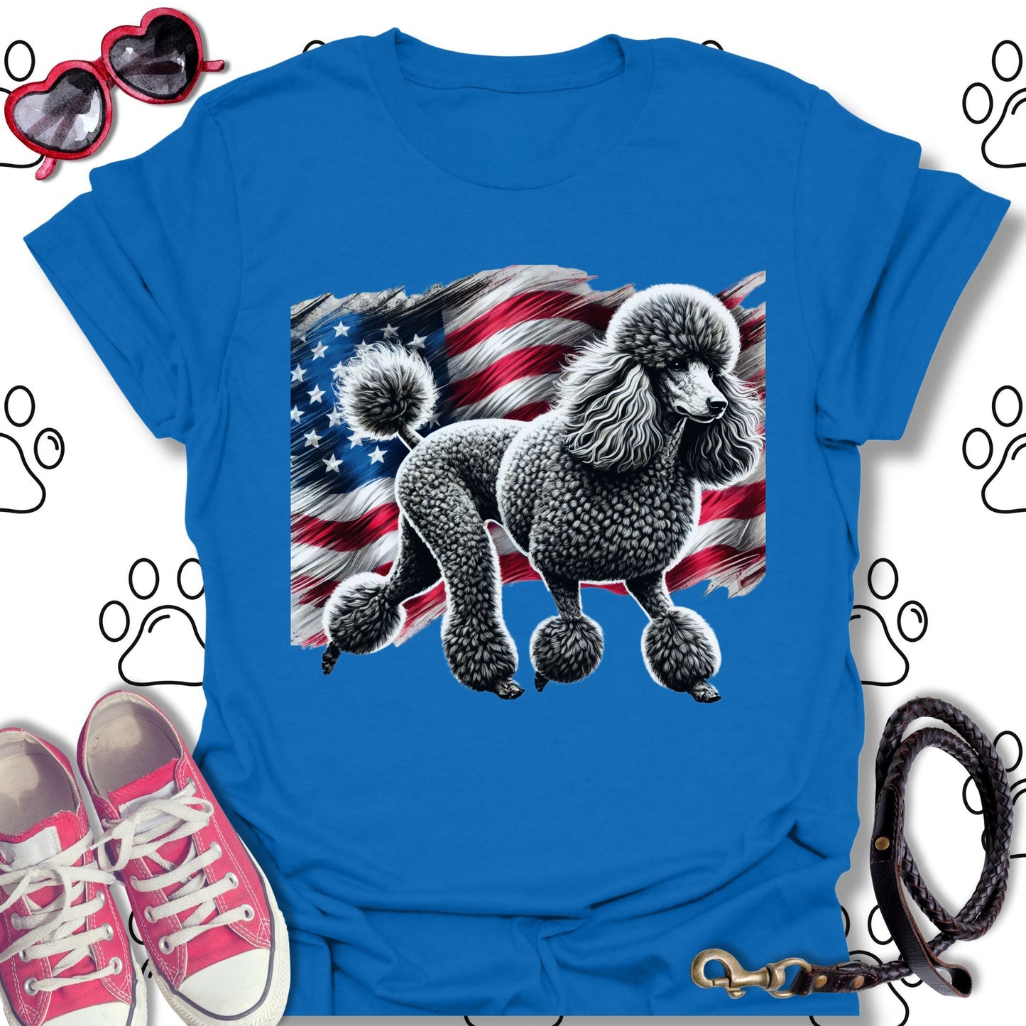 Poodle American Flag Patriotic T-Shirt