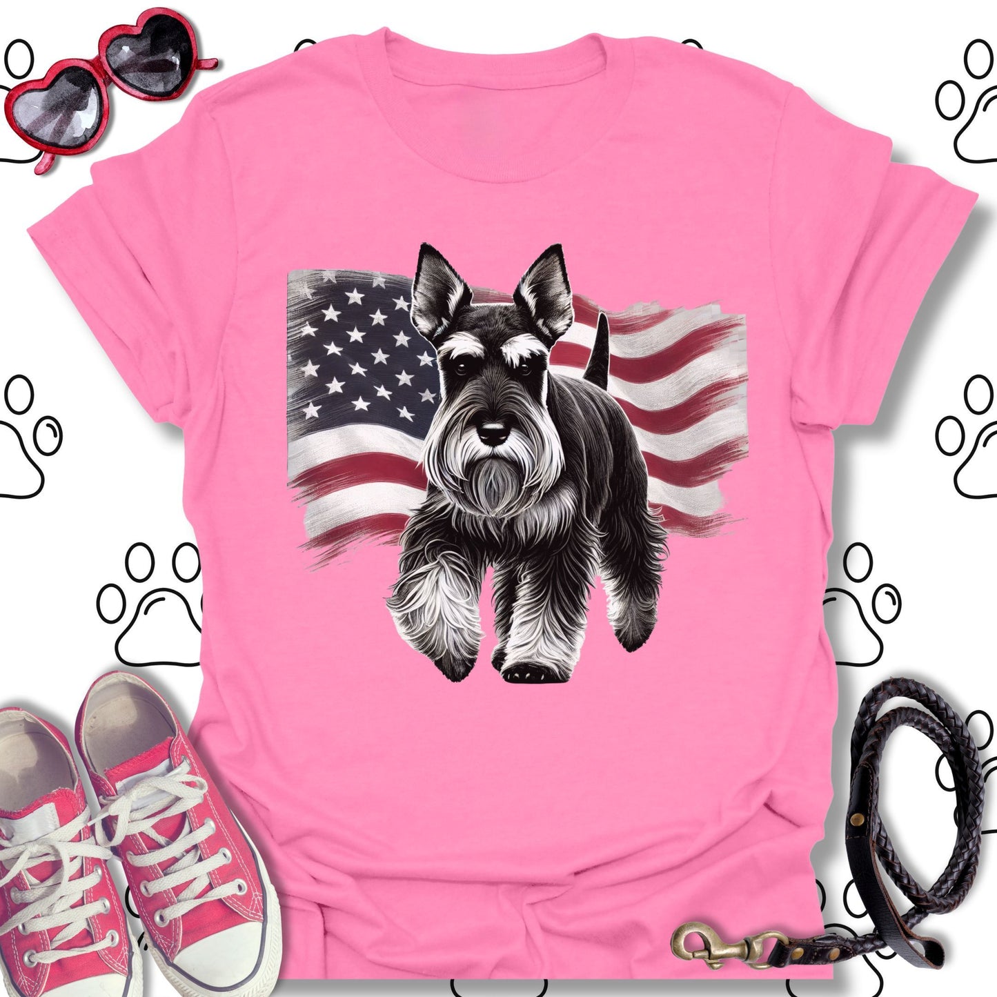 Schnauzer Patriotic American Flag T-Shirt