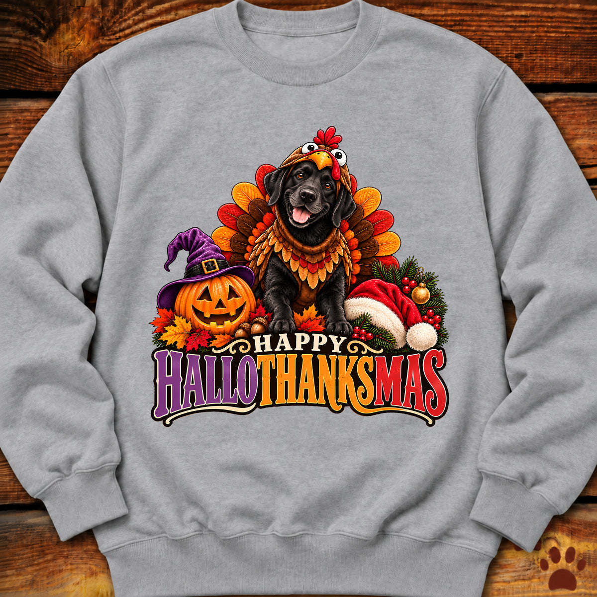 Happy Hallothanksmas Black Labrador Turkey Sweatshirt