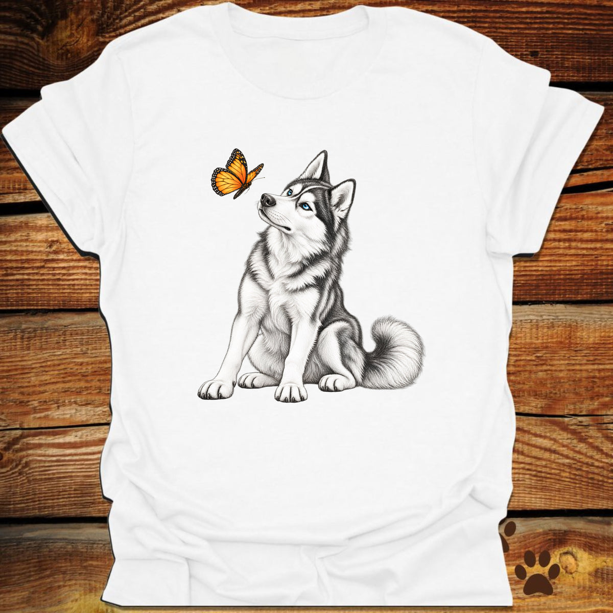 Blue-Eyed Siberian Husky Butterfly T-Shirt