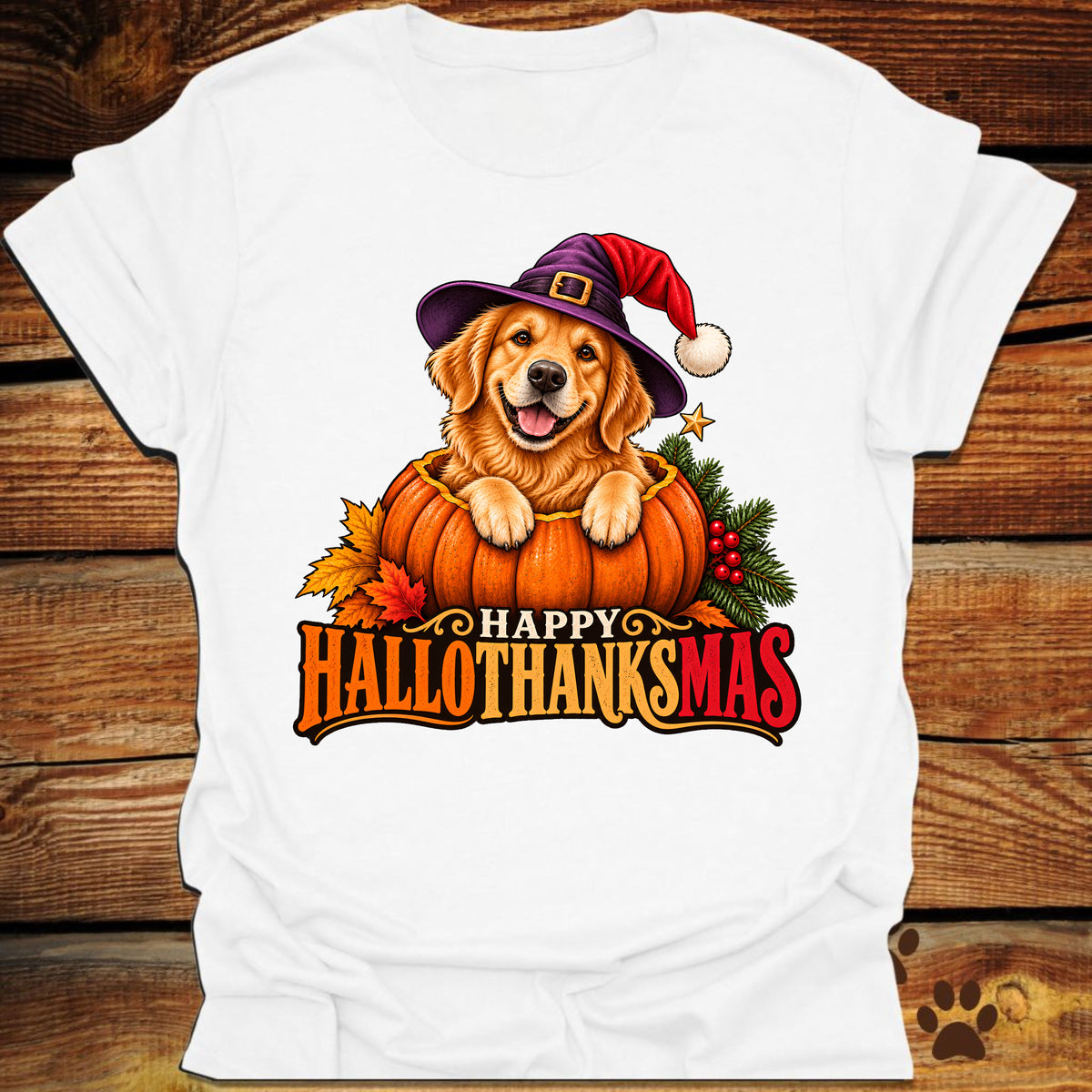 Happy Hallothanksmas Golden Retriever T-Shirt