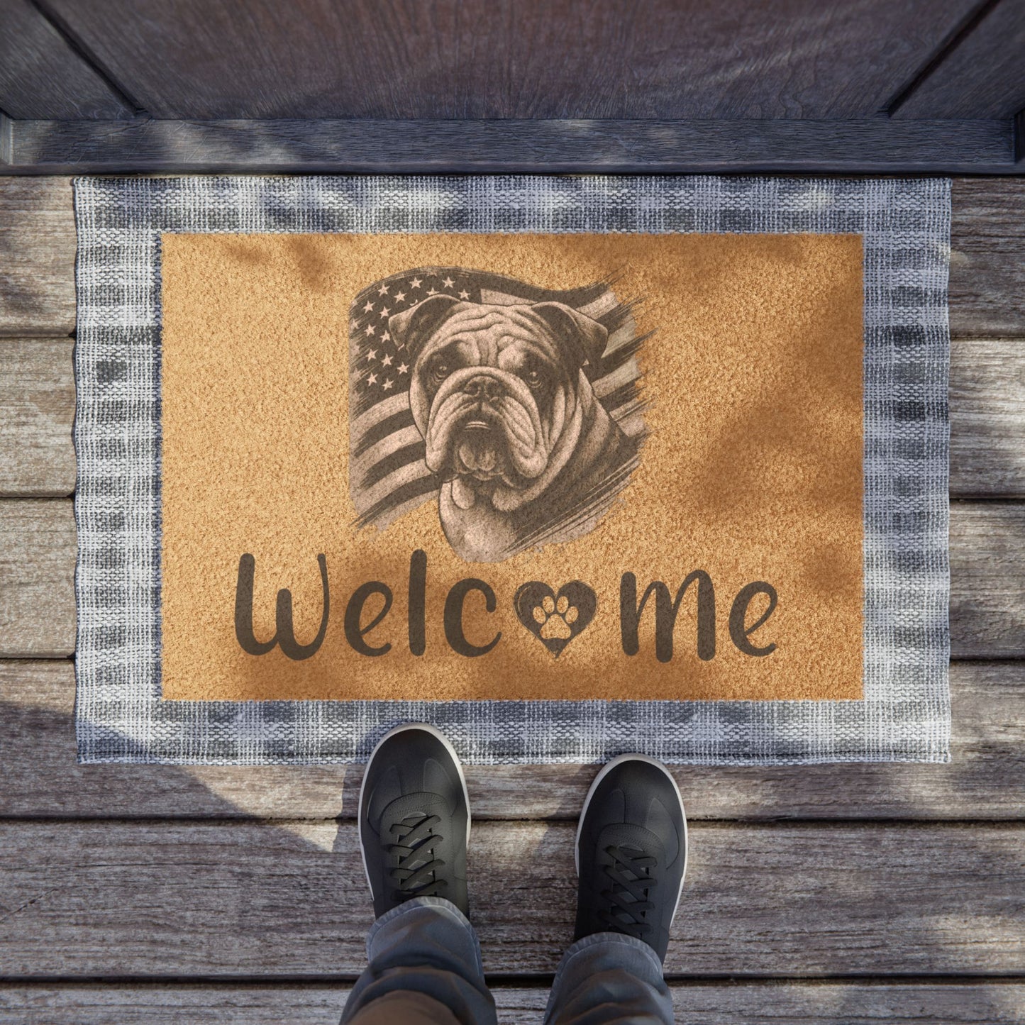 Bulldog Patriotic Welcome Mat