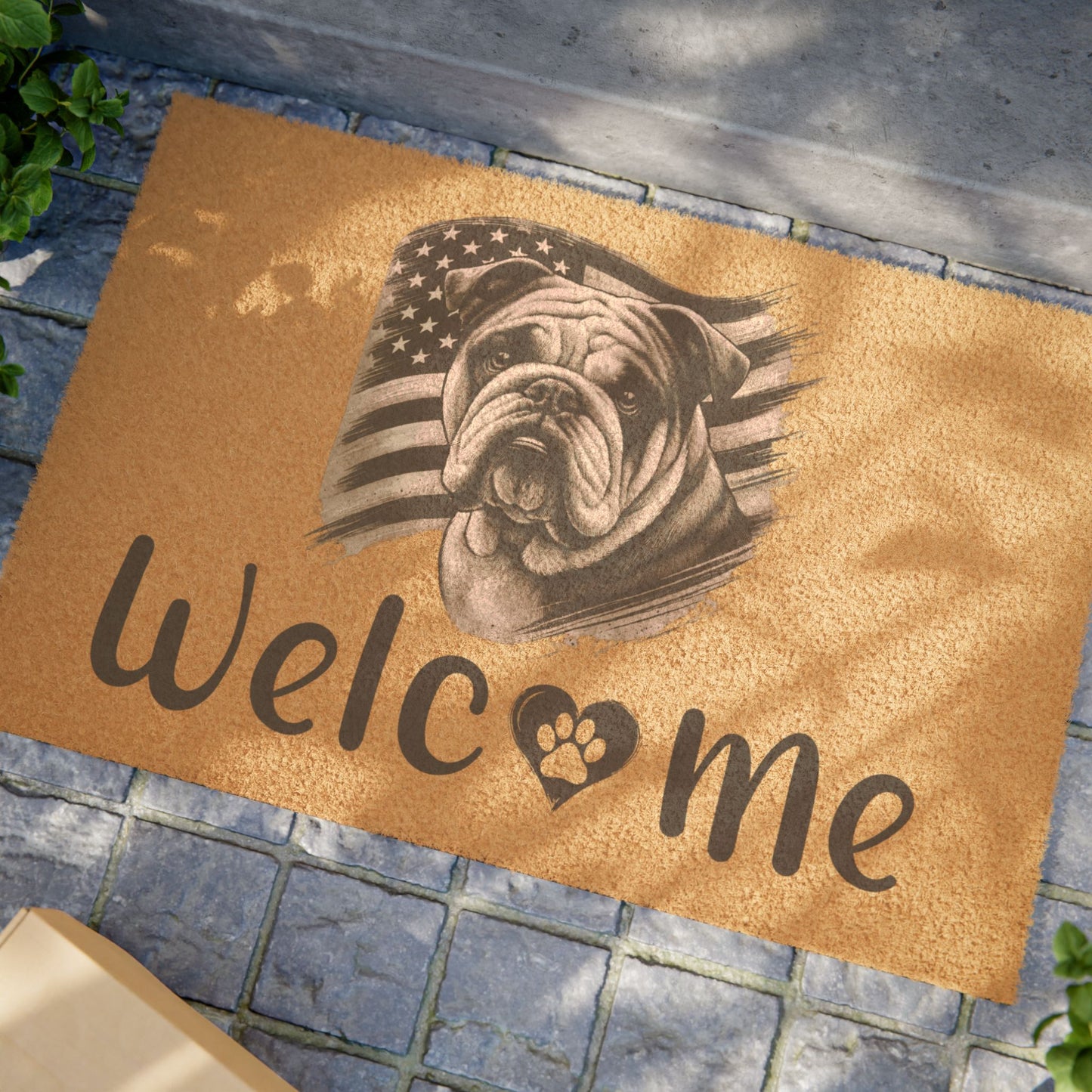 Bulldog Patriotic Welcome Mat