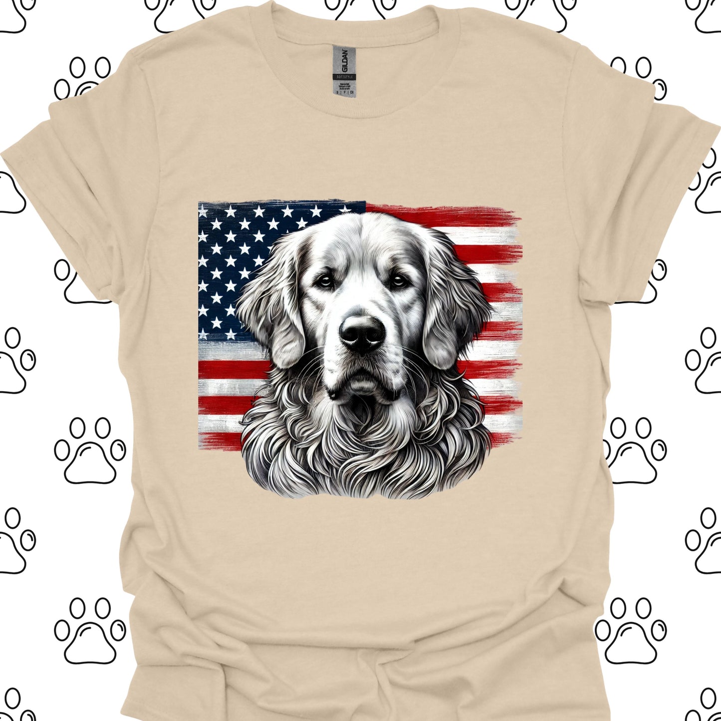 Golden Retriever Patriotic American Flag T-Shirt