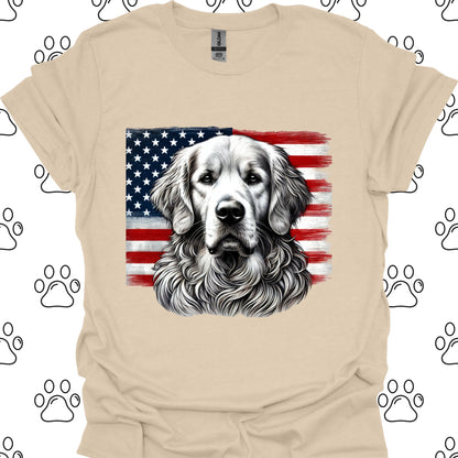 Golden Retriever Patriotic American Flag T-Shirt