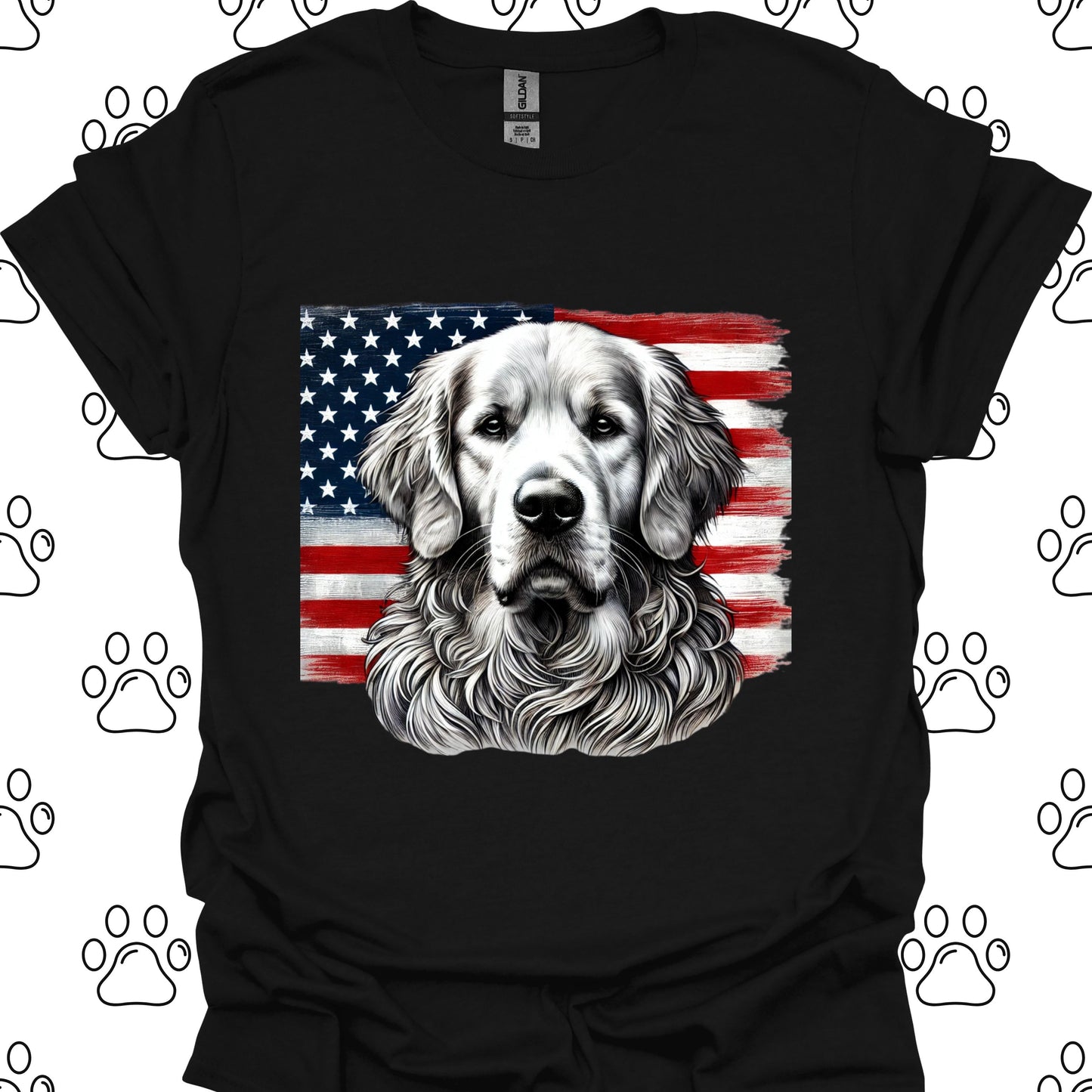 Golden Retriever Patriotic American Flag T-Shirt