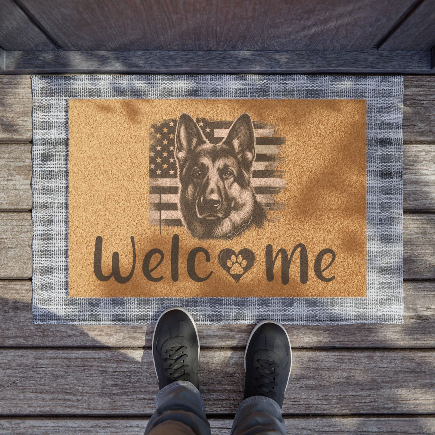 German Shepherd American Flag Welcome Mat