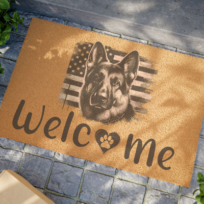 German Shepherd American Flag Welcome Mat