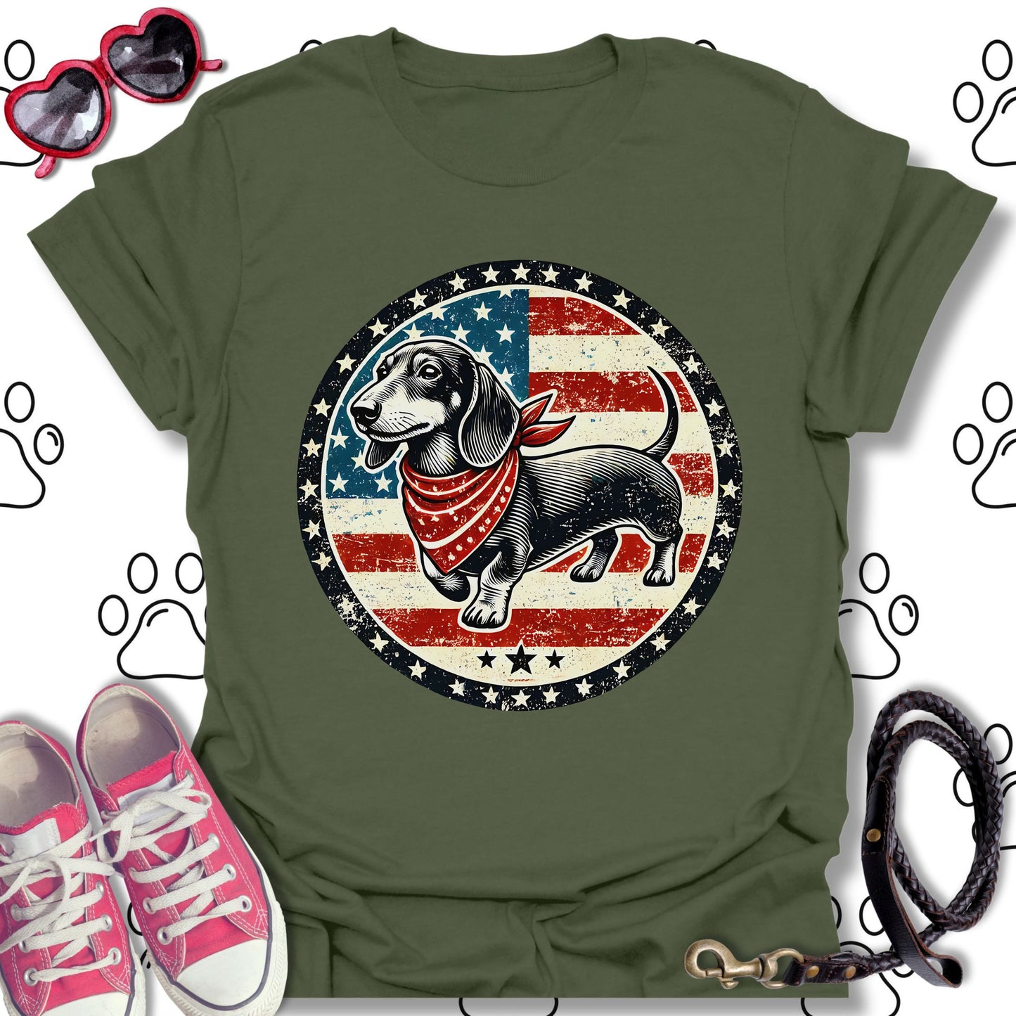 Patriotic Dachshund Vintage USA