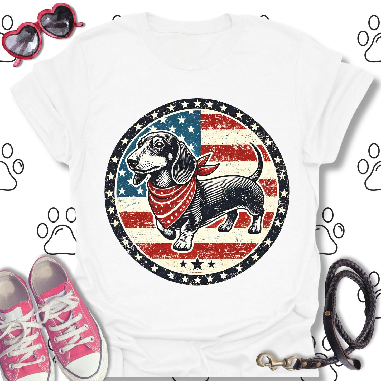 Patriotic Dachshund Vintage USA