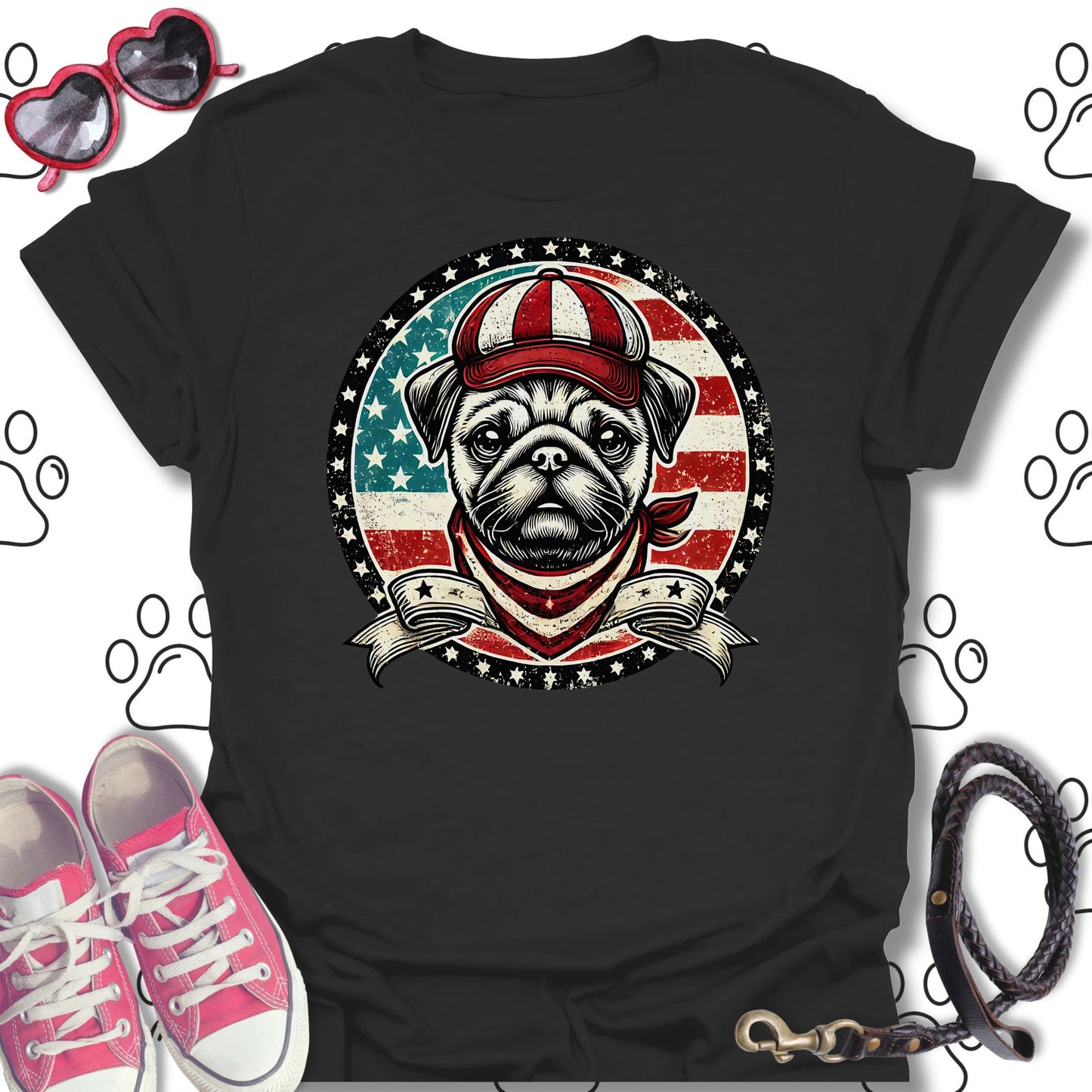 Patriotic Vintage Pug USA Flag