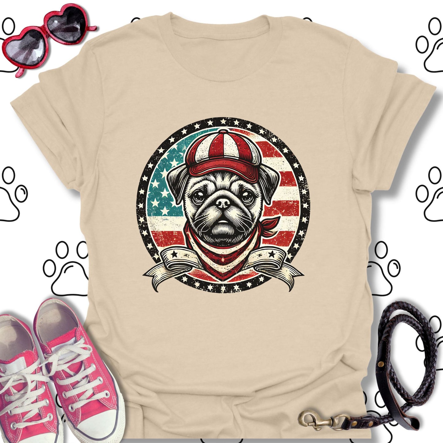 Patriotic Vintage Pug USA Flag