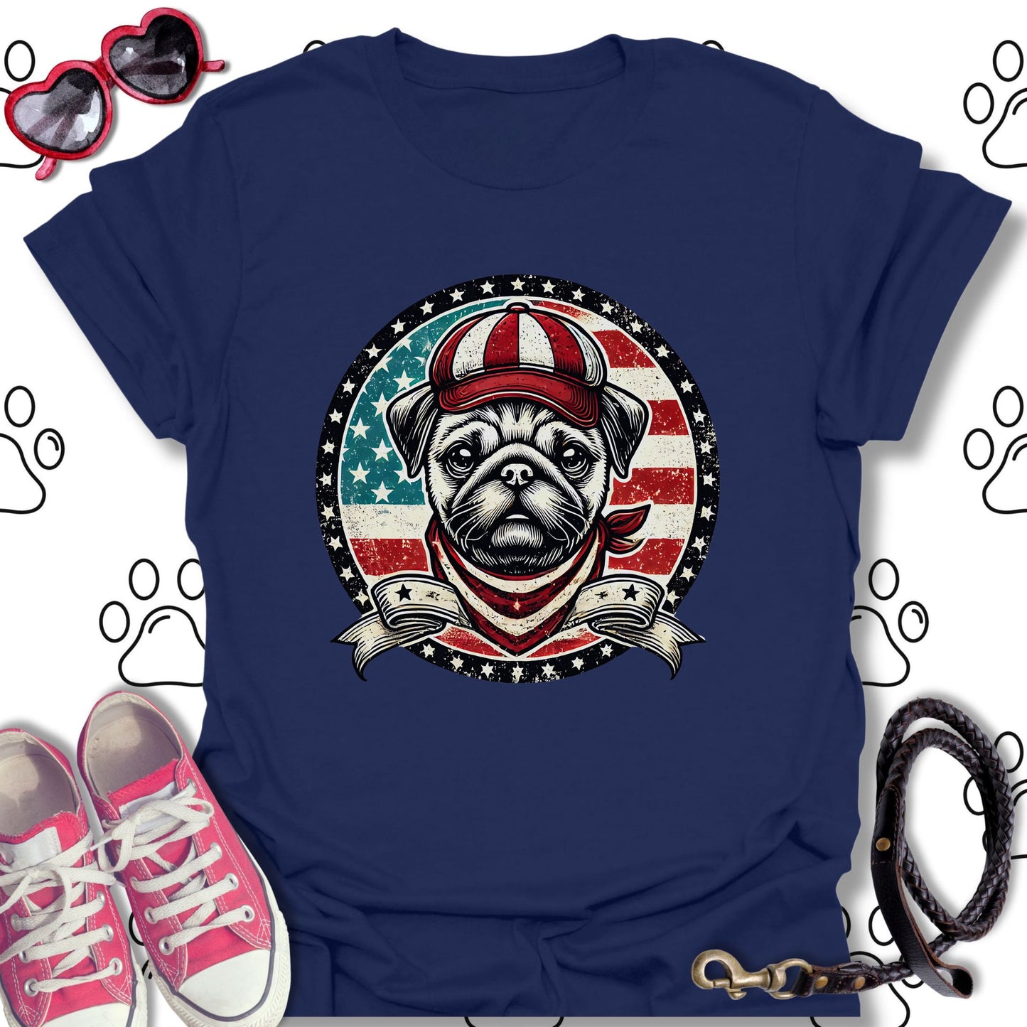 Patriotic Vintage Pug USA Flag