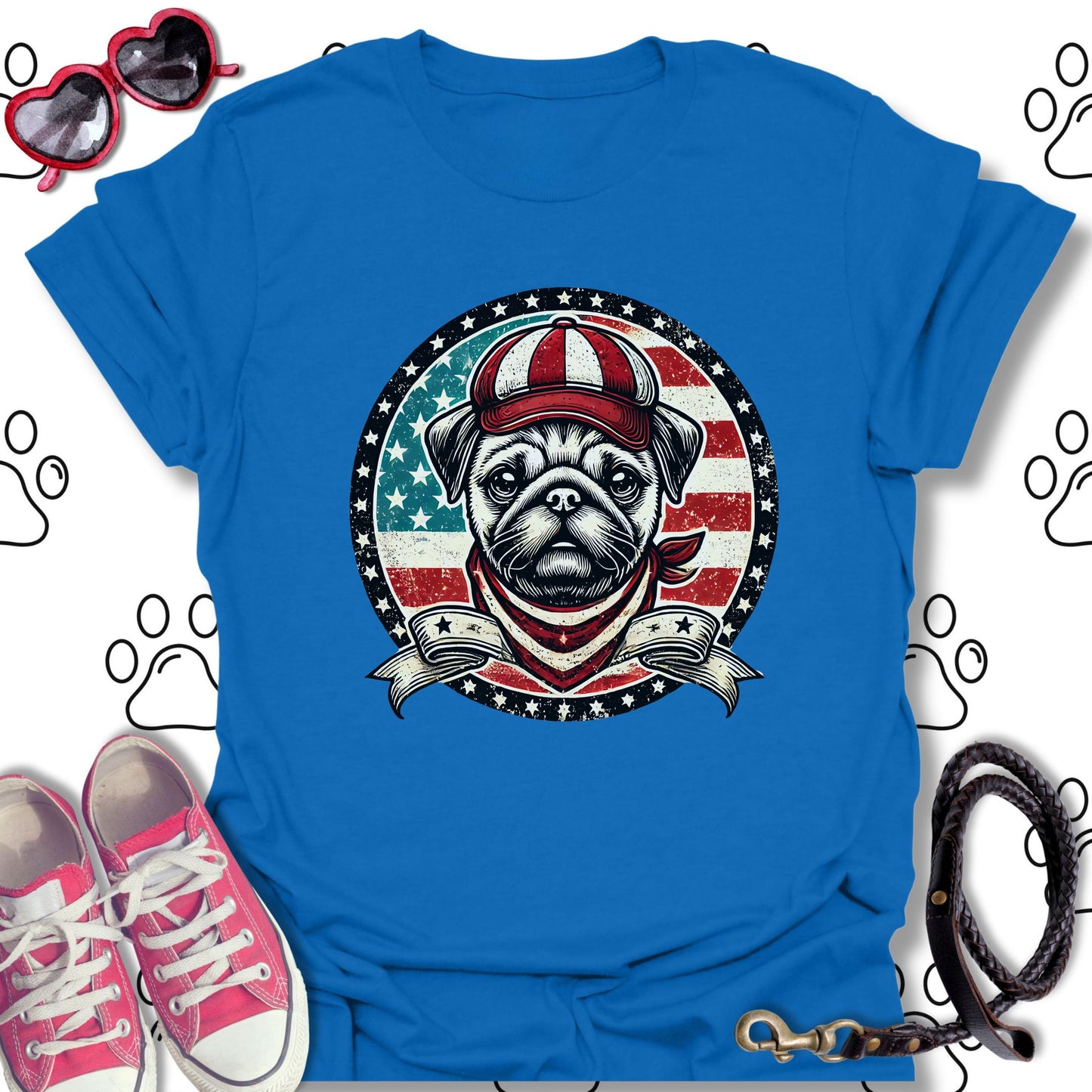 Patriotic Vintage Pug USA Flag