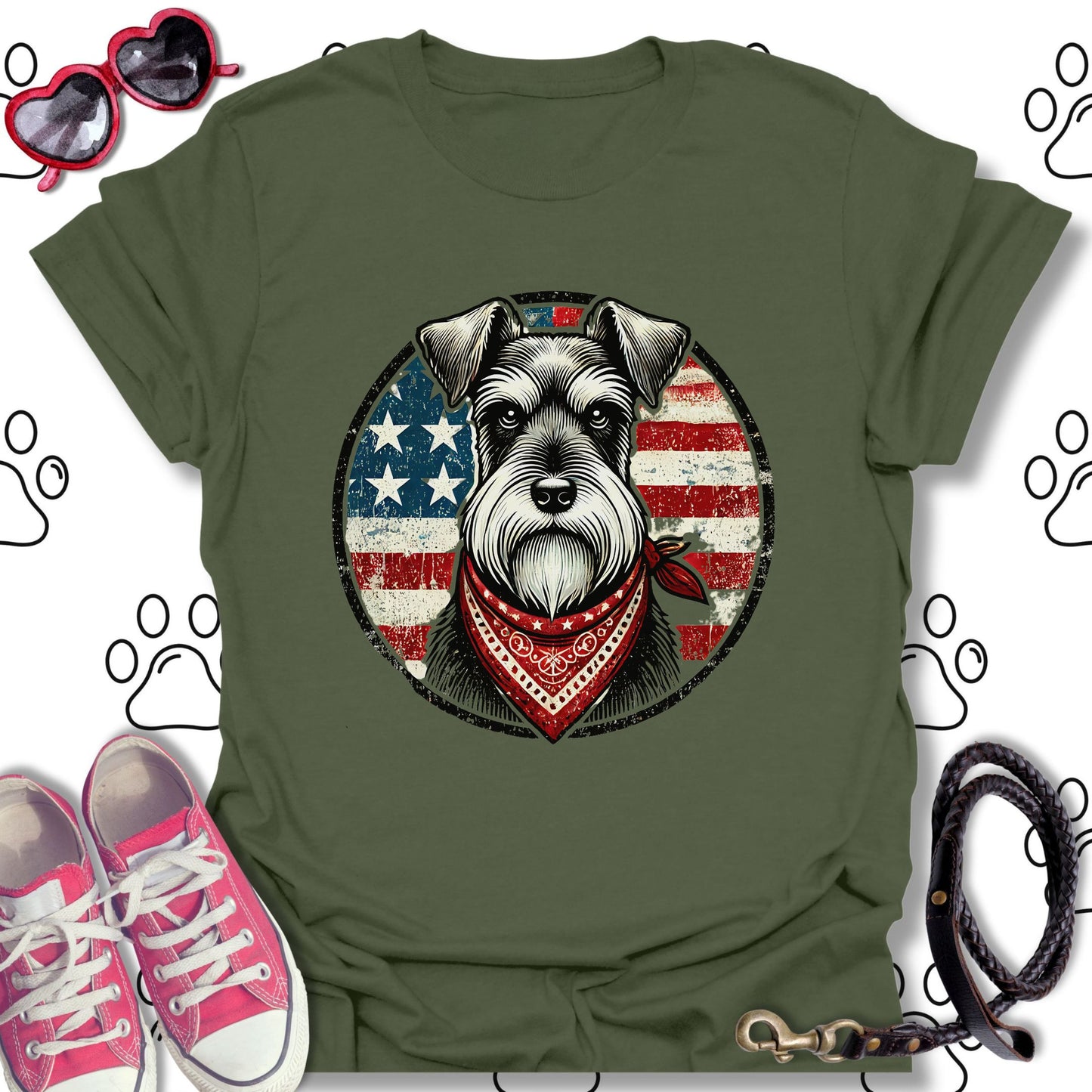 Patriotic Vintage Schnauzer American Flag