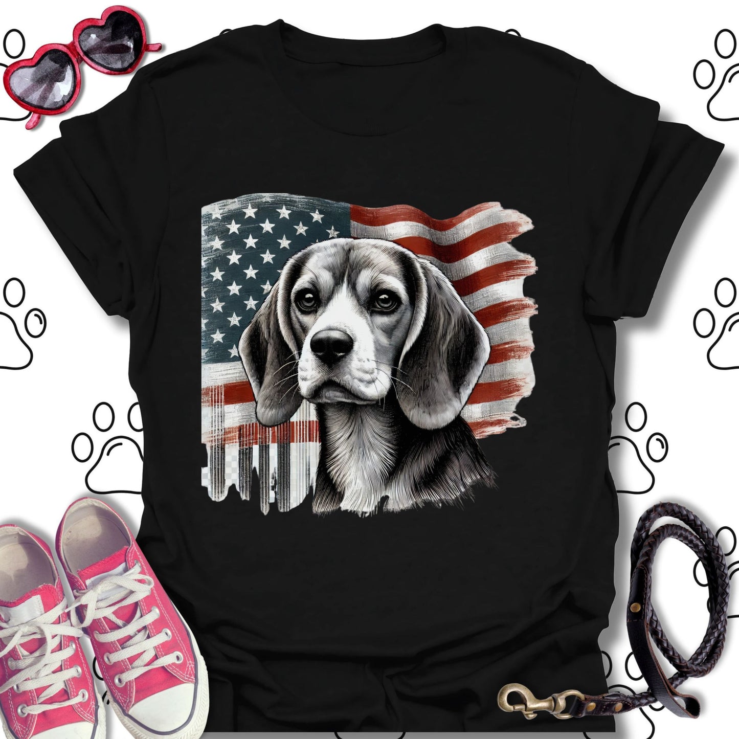 Beagle American Flag T-Shirt