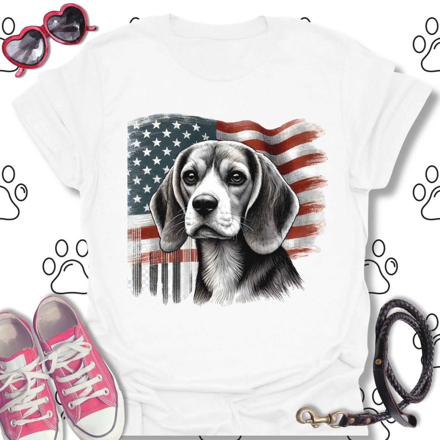Beagle American Flag T-Shirt
