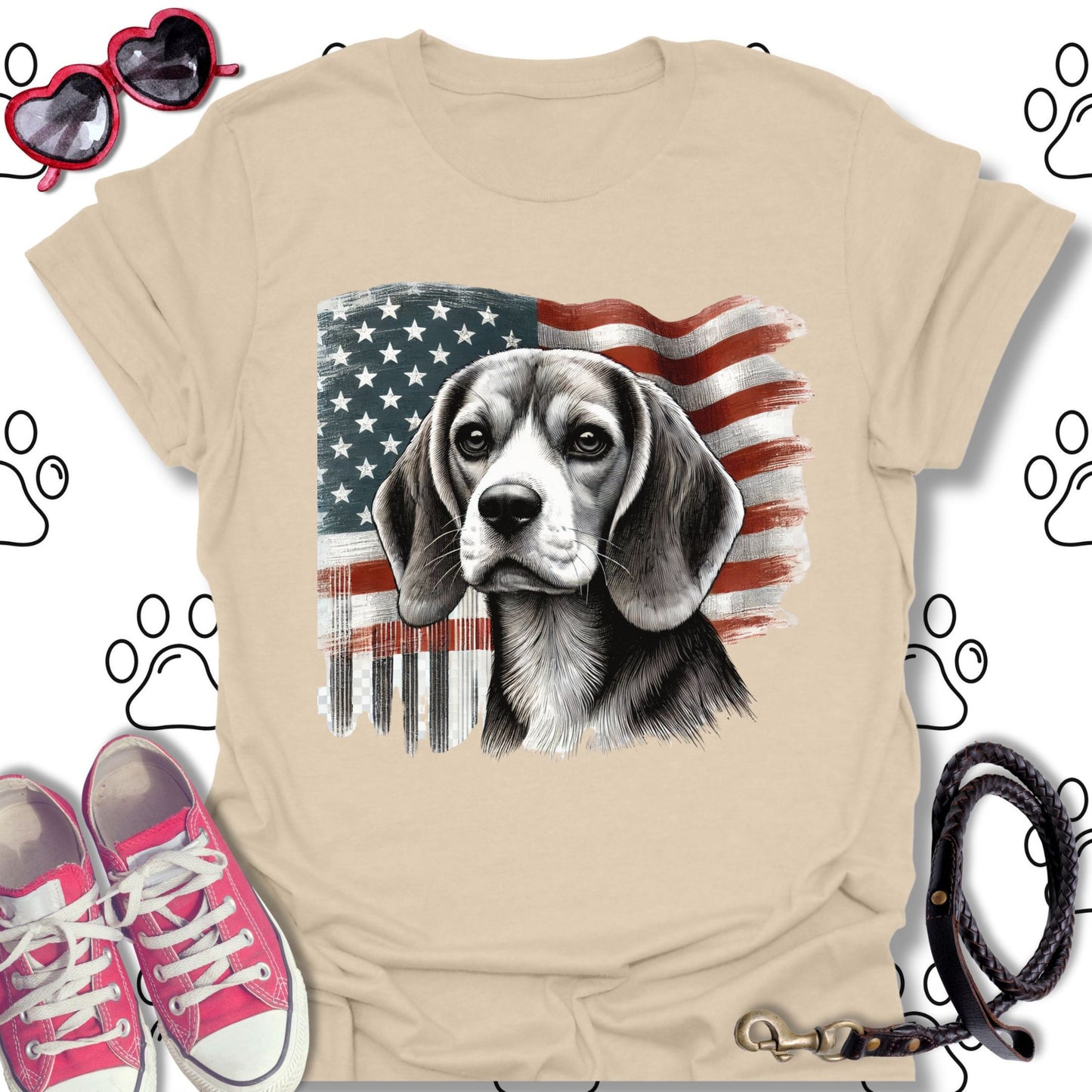 Beagle American Flag T-Shirt